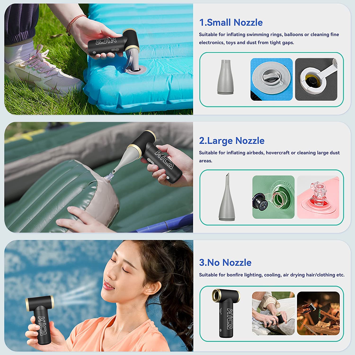 KiCA JetFan 2 Electric Air Blower - Rechargeable Air Duster for Computer, Keyboard, Car, Camera Lens Cleaning | Fast Charging | Hair Drying & Air Inflation Tool | Black | Perfect for Home, Office & Workshop Use