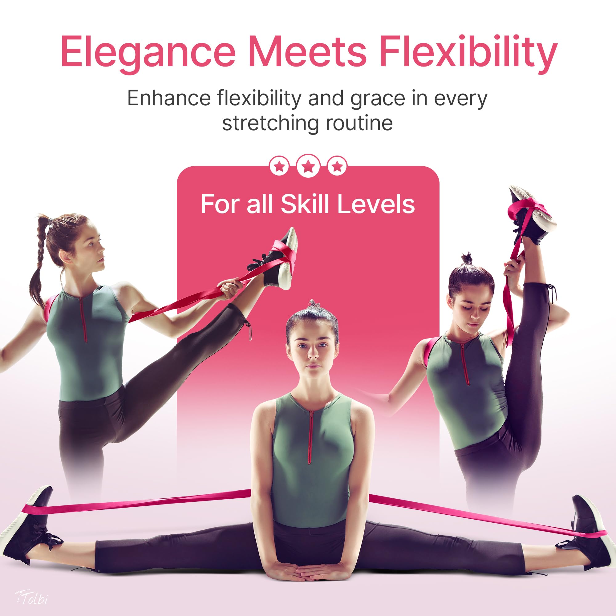 Premium Stretch Bands for Dancers - Elastic Resistance Bands for Flexibility, Ballet, Splits & Strength Training | Perfect for Ballet, Gymnastics, Cheerleading, Yoga & Pilates | Home Workout & Dance Studio Essential