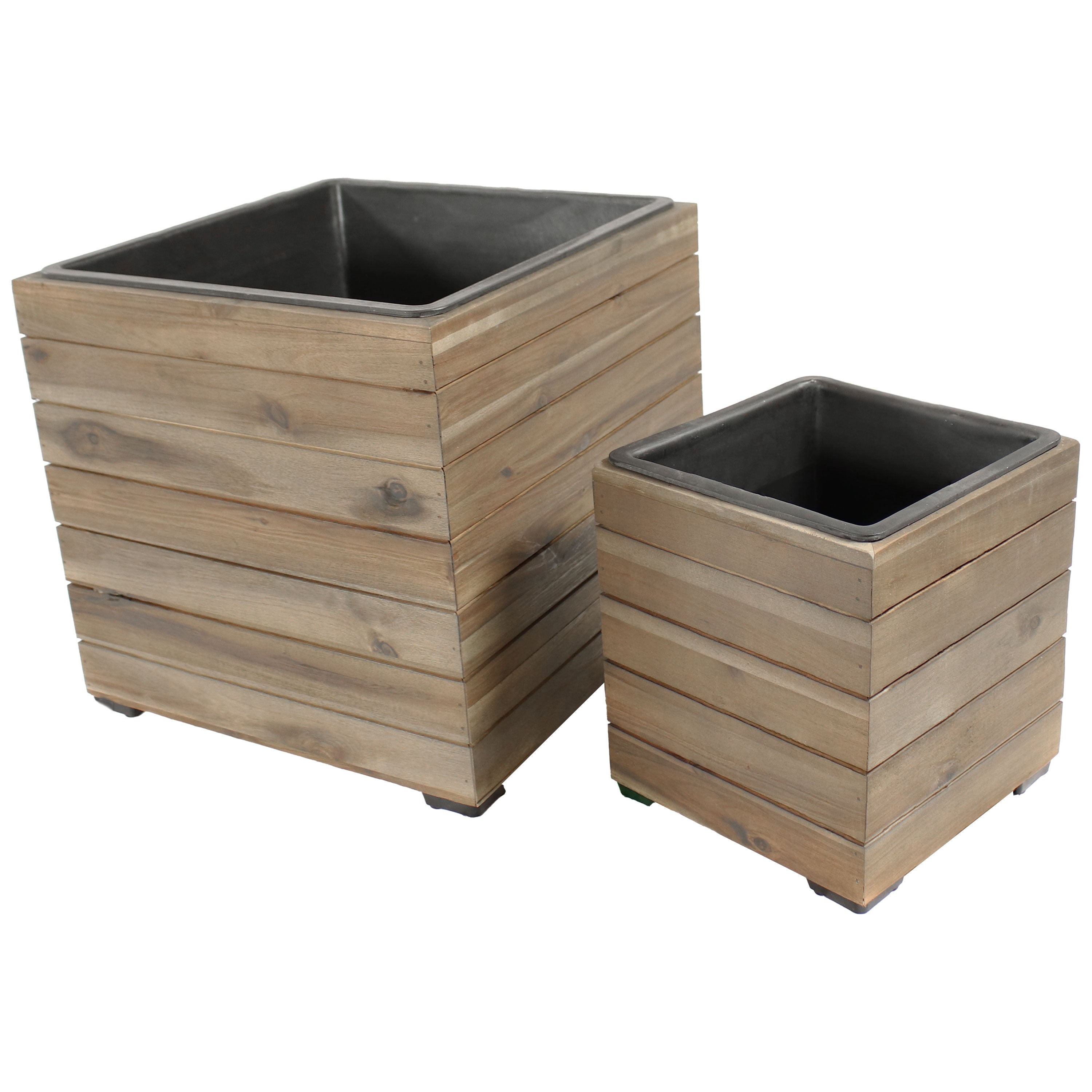 Sunnydaze 2-Piece Wooden Planter Box Set with Plastic Liners - Outdoor Garden Decor for Flowers, Herbs & Plants - Perfect for Patio, Balcony & Backyard Gardening