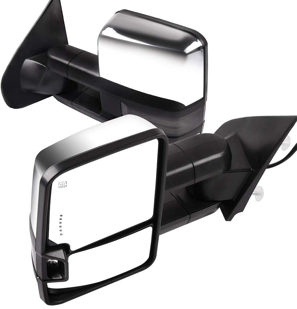 CCiyu Chrome Power-Adjusted Heated Towing Mirrors with LED Turn Signal & Puddle Light - Compatible with 2015-2019 GMC Sierra 2500/3500 Pickup (LH Left & RH Right) - Perfect for Enhanced Visibility & Safety During Towing, Night Driving & Off-Road Adventures
