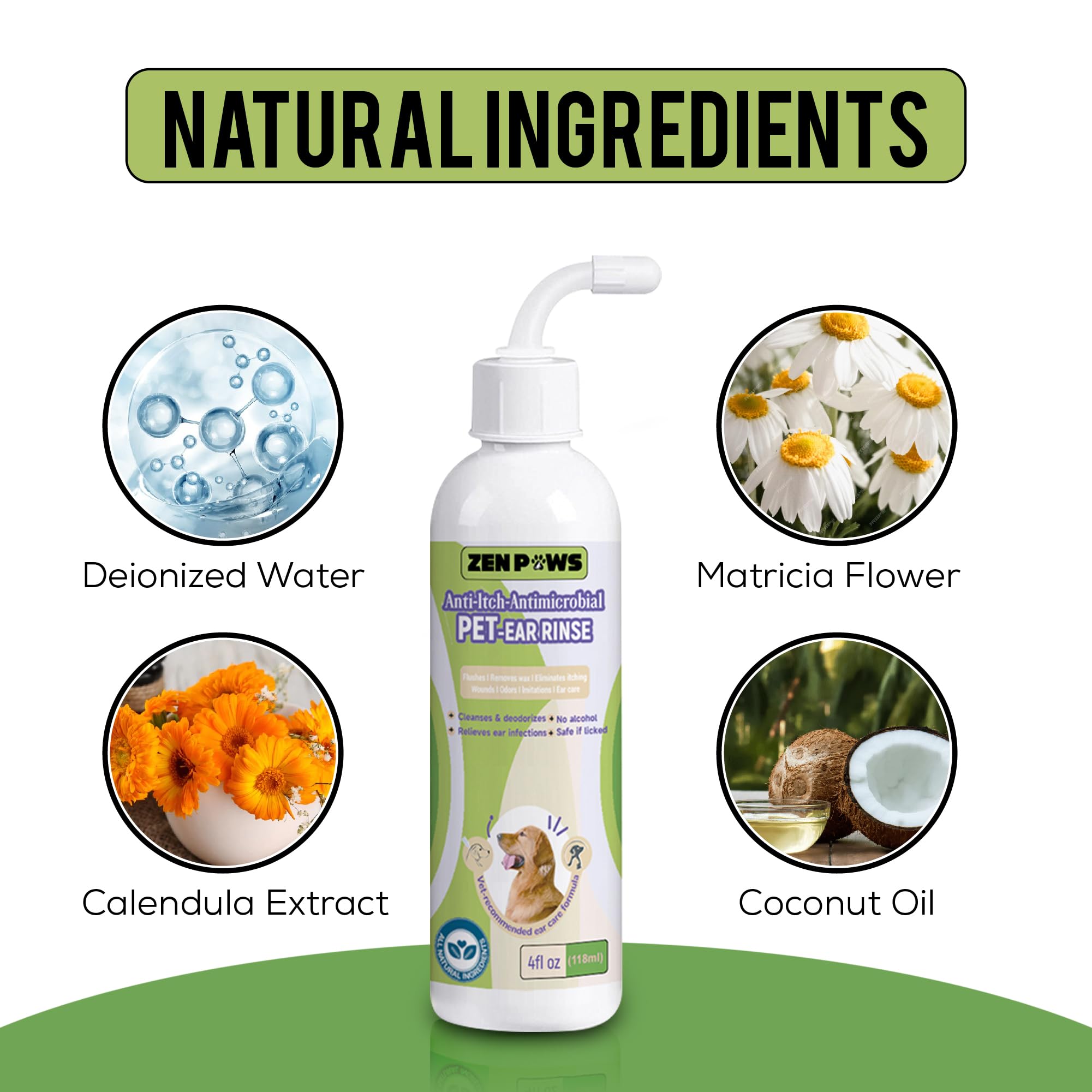 ZenPaws Dog Ear Cleaner Solution for Dogs & Puppies - Gentle Ear Cleaning Wipes & Drops for Itchy, Smelly Ears - Vet Recommended for Regular Ear Care & Infection Prevention - Perfect for Grooming, After Bath & Outdoor Activities