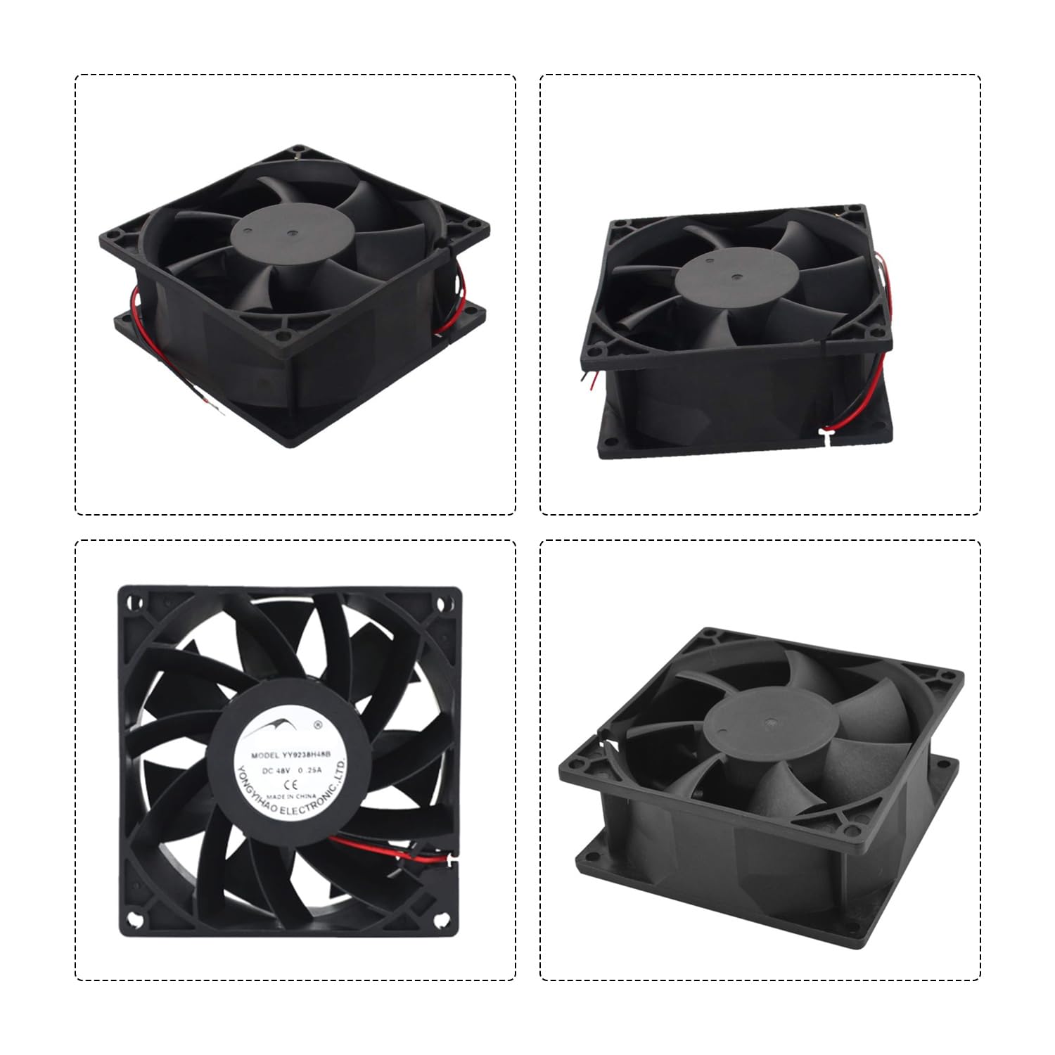 48V Brushless Cooling Fan 92x92x38mm - High Speed DC Cooling Fan with Dual Ball Bearing for Computer Case, Server, Cabinet, Electronics Cooling - 0.25A 1Pcs - Ideal for PC Builds, Gaming Rigs, and Industrial Equipment