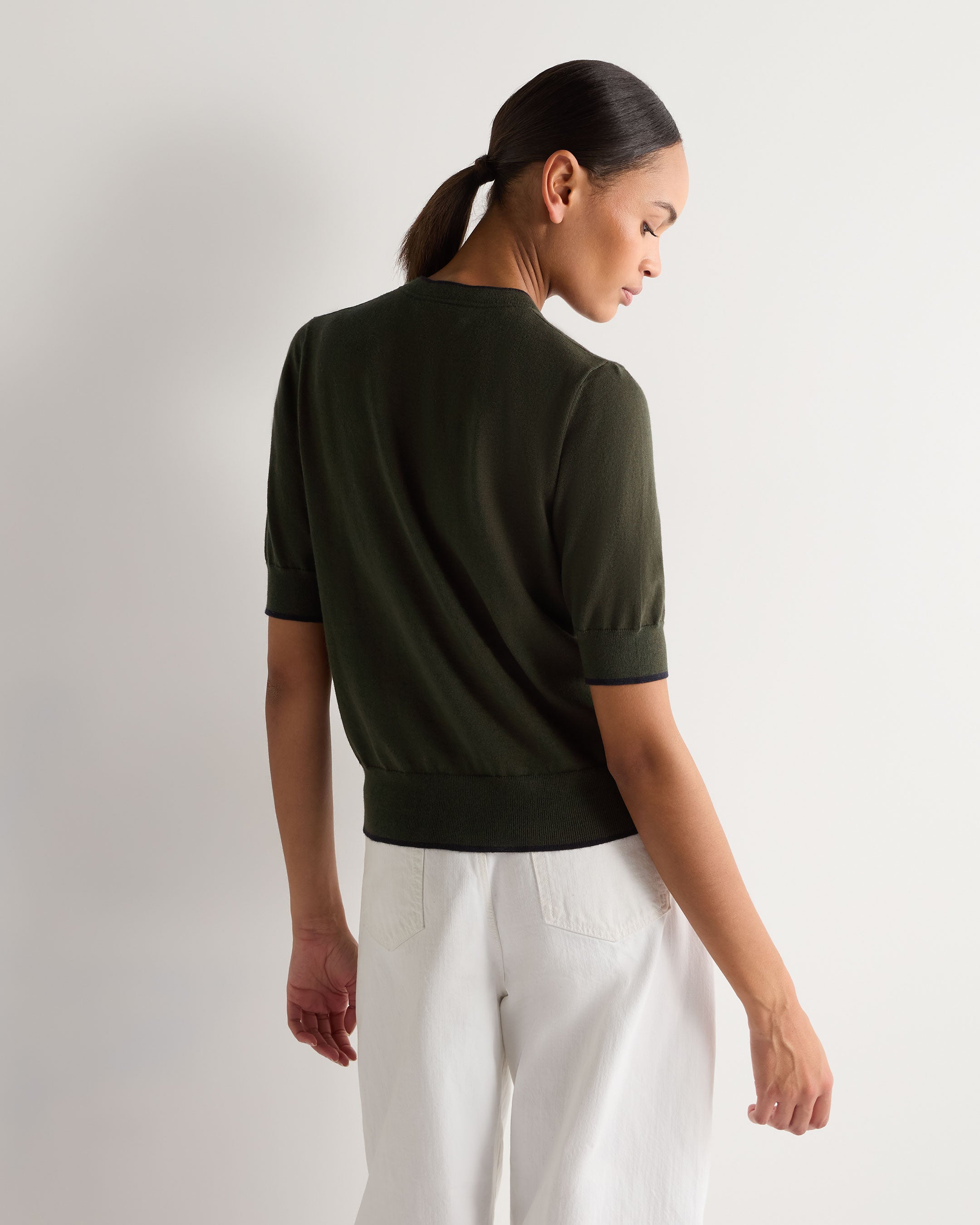 Soft Women's Cotton Cashmere Short Sleeve Cardigan Sweater - Arabica Khaki Green | Lightweight Summer Cover-Up for Office, Travel & Casual Outfits