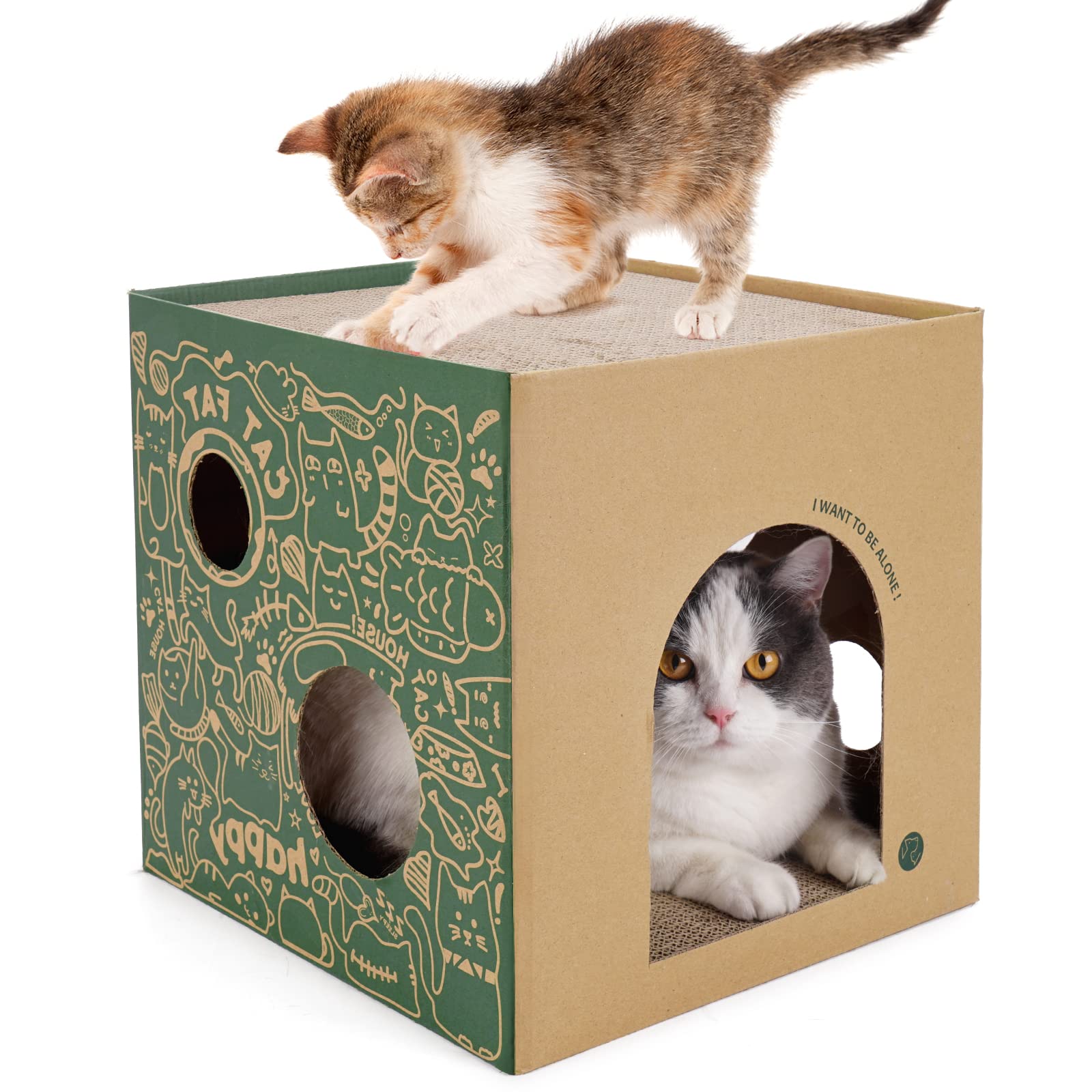 2-Story Cardboard Cat House with Scratch Pads - Durable Corrugated Scratcher Box Playhouse for Indoor Cats & Small Pets - Perfect for Cat Birthdays, Hideouts & Bunny Playtime (Great for Playrooms, Living Rooms & Pet-Friendly Spaces)