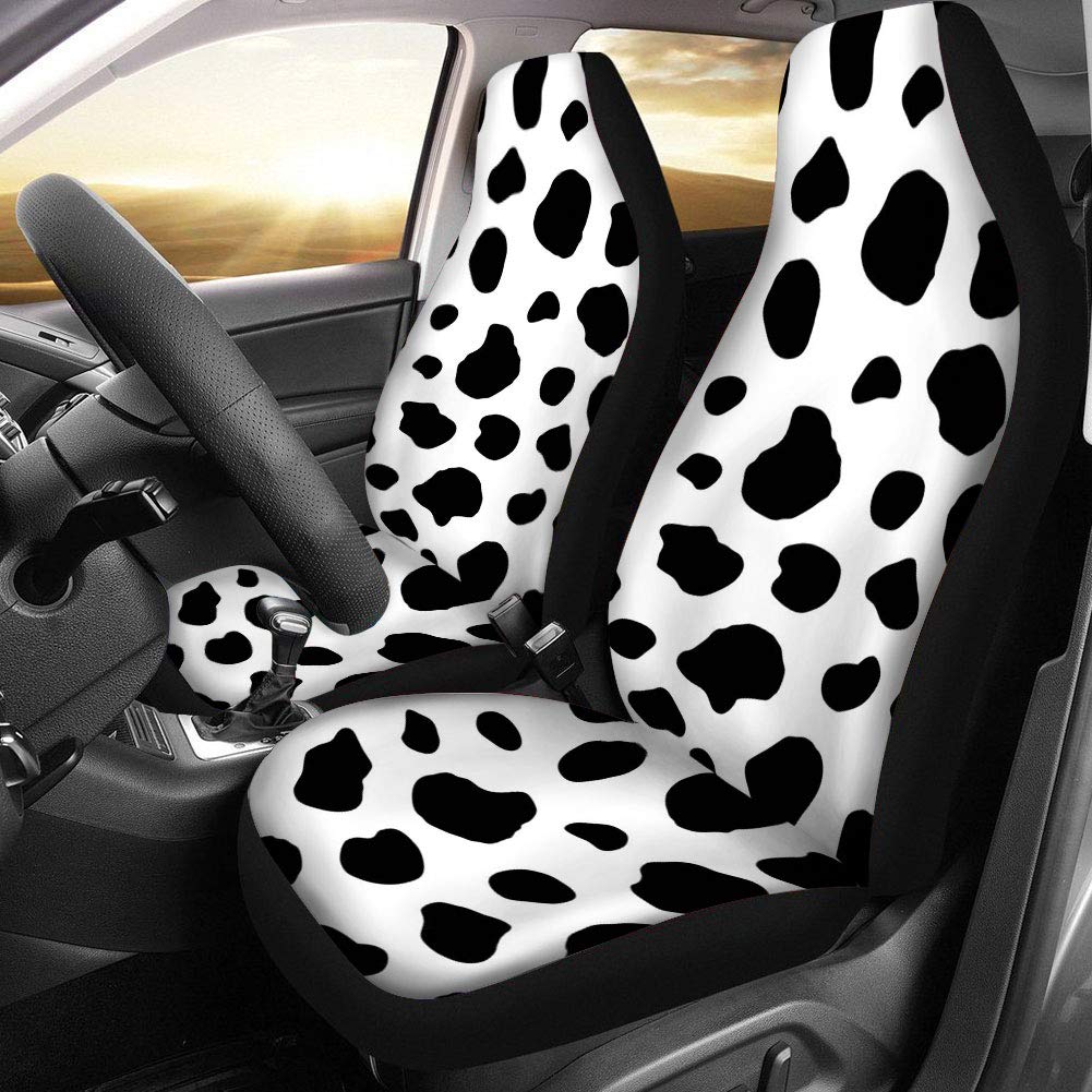 Universal Cow Skin Print Car Seat Covers for Men - Premium Polyester Sponge Bucket Seat Protectors | Durable Interior Covers for Trucks, SUVs & Sports Cars | Perfect for Daily Commute & Road Trips