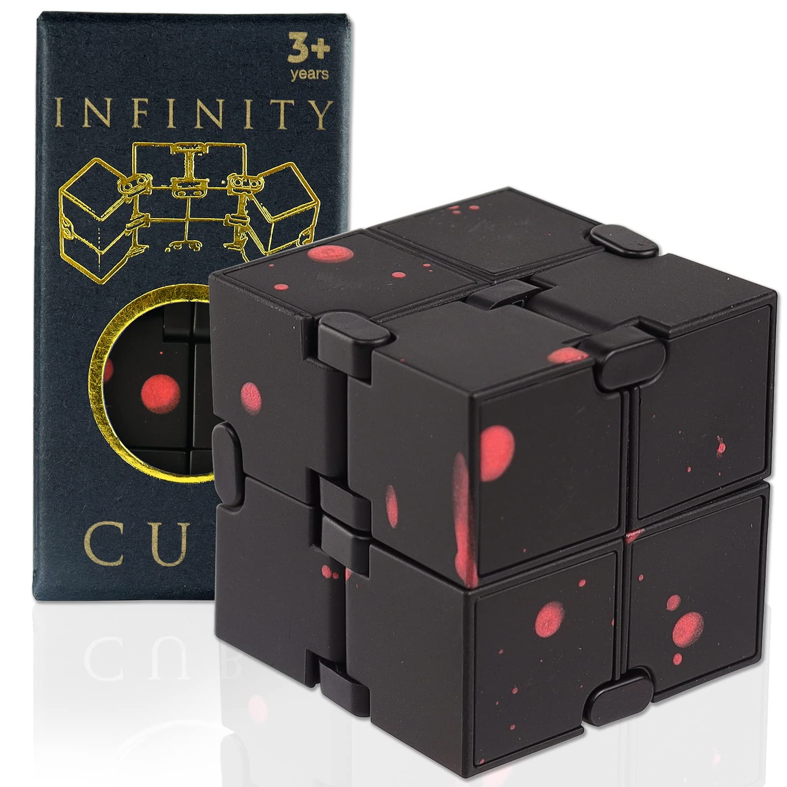 SMALL FISH Fidget Infinity Cube - Durable Metal Sensory Toy for Stress & Anxiety Relief, Perfect for Adults & Kids with Autism & ADHD, Ideal for Office, School & Travel (Black-Red)