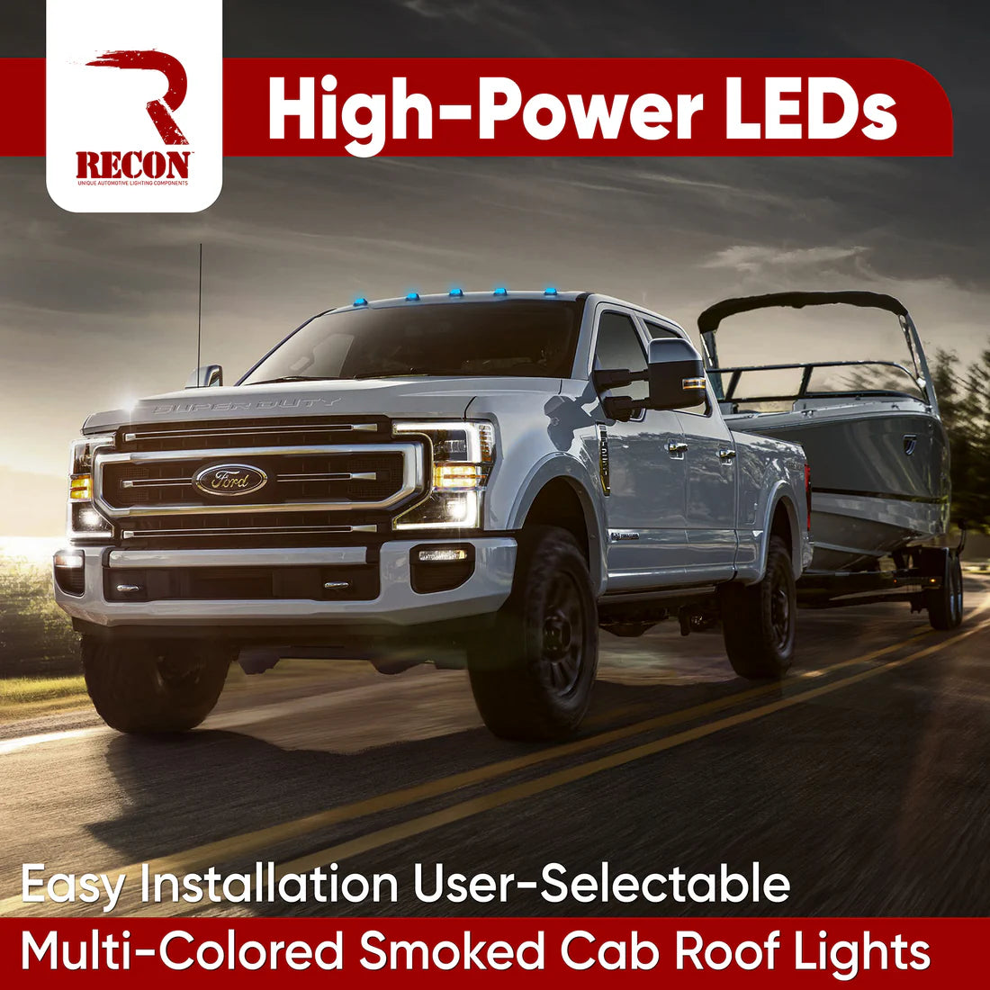 Ford 17-22 Super Duty 5-Piece Ultra Bright RGB LED Cab Roof Lights with Bluetooth App Control | Multi-Color Customization | Direct Factory Replacement | Perfect for Off-Roading, Truck Shows & Night Driving