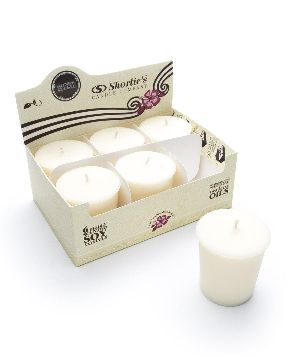 Pure Honeysuckle scented soy votive candles - 6 pack natural white refills with essential oils - floral home decor for relaxation & aromatherapy