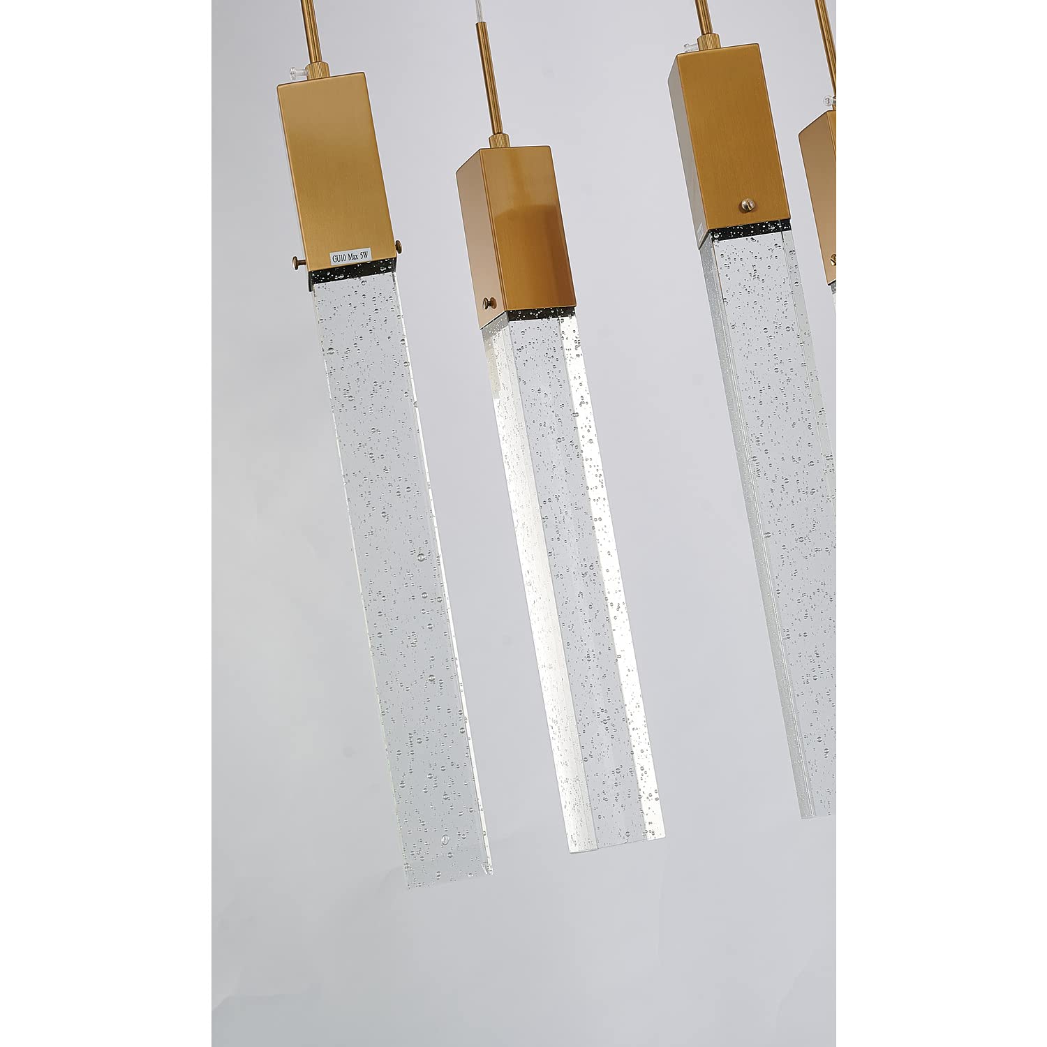 7-Light 35-Inch Gold Pendant Chandelier with Clear Bubble Block Crystals - Elegant Dining Room & Entryway Lighting for Home Decor
