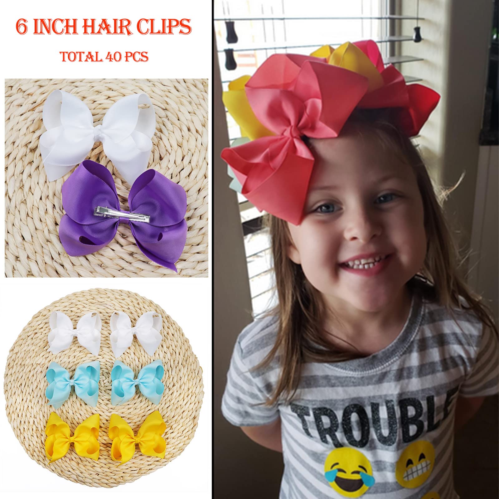 35PCS 6-Inch Large Hair Bows Clips for Girls - Big Grosgrain Ribbon Hair Accessories for Baby, Toddler, Kids & Teens - Perfect for School, Parties, Holidays & Special Occasions
