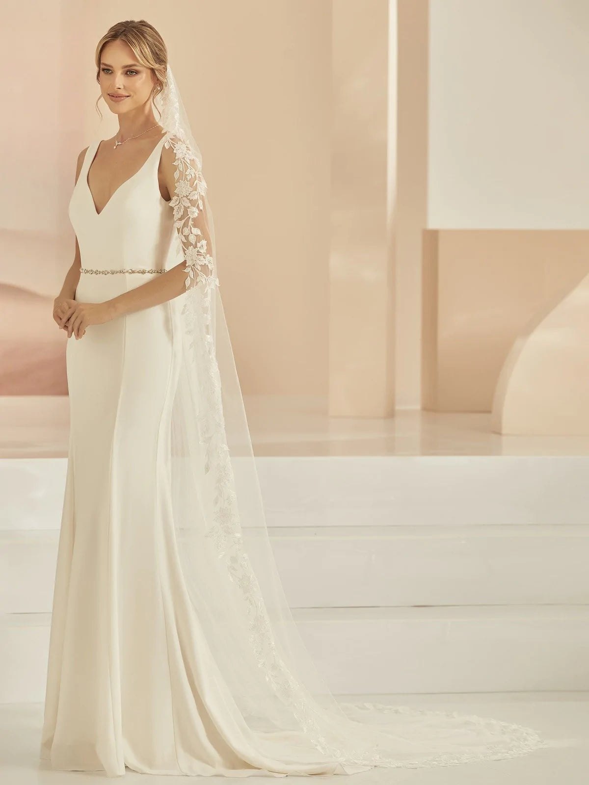 Elegant Chapel Length Wedding Veil with Delicate Leaf Lace Edge - Perfect for Bridal Ceremonies, Photos & Romantic Occasions