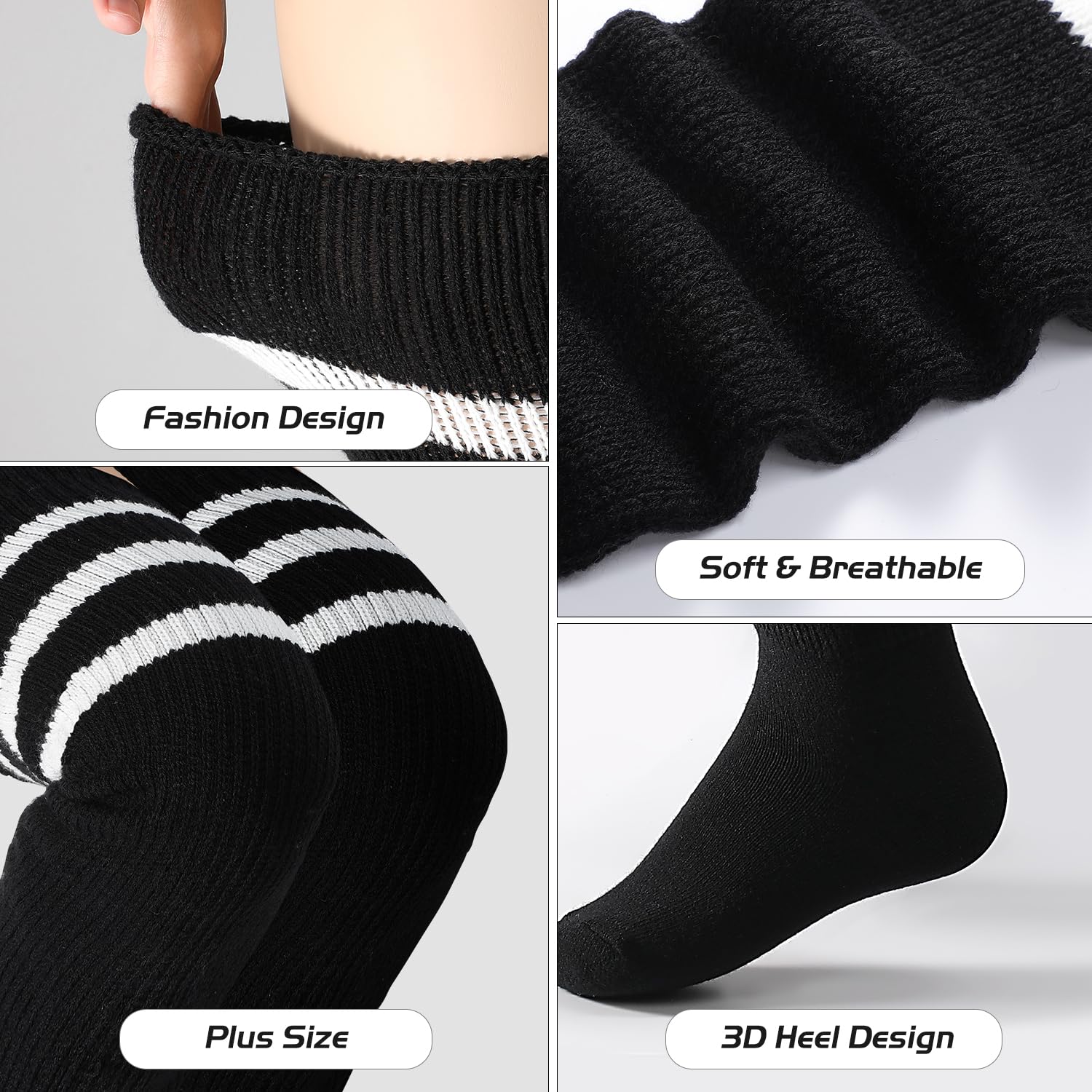 Plus Size Thigh High Socks for Women - Extra Long Striped Over Knee Stockings & Leg Warmers for Thick Thighs - Winter Warmth & Fashion Accessories for Cold Weather Outfits