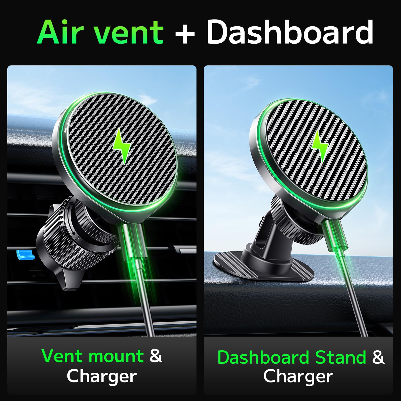 15W MagSafe Car Charger - Fast Wireless Charging & Ultra Magnetic Phone Holder for iPhone 15/14/13/12 Pro Max & Android - Dashboard/Vent Mount - Perfect for Road Trips & Commuting