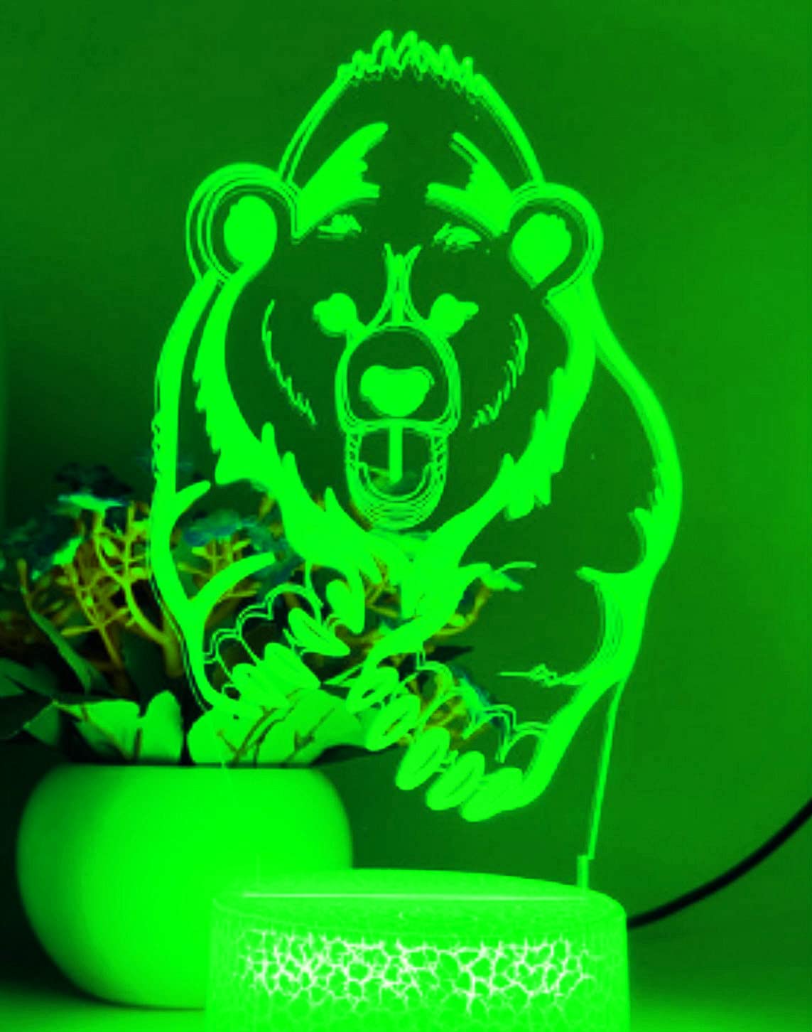 3D Bear Night Light LED Lamp - 7 Color Changing Illusion Table Desk Decor with Acrylic Base & USB Cable - Perfect for Kids Room, Nursery, Birthday Gifts & Home Decoration