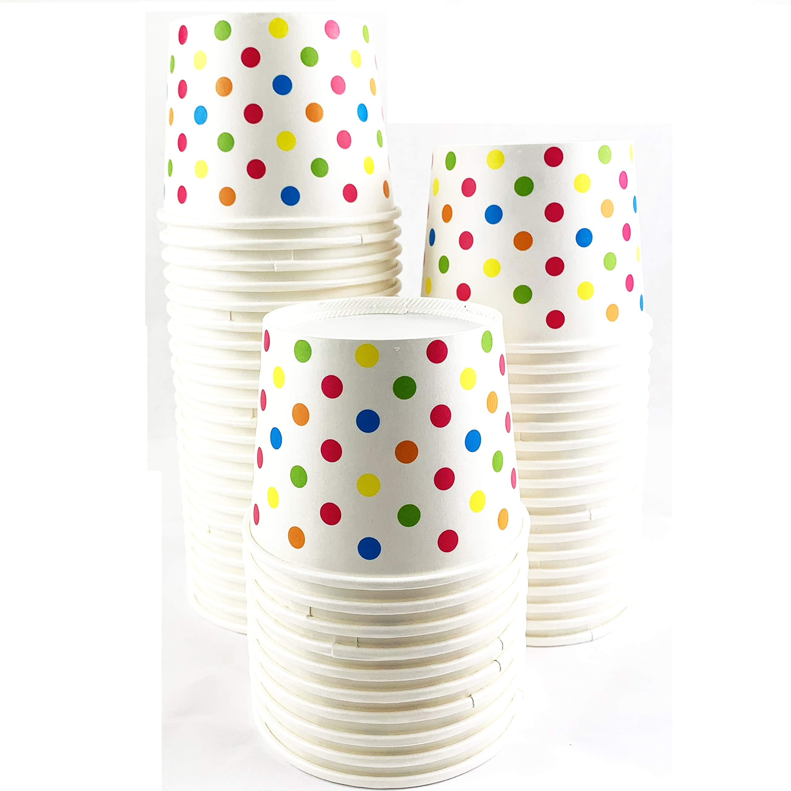 Polka Dot Paper Ice Cream Cups 12oz - 50 Pack Rainbow Colored Disposable Yogurt Cups for Parties, Desserts & Catering