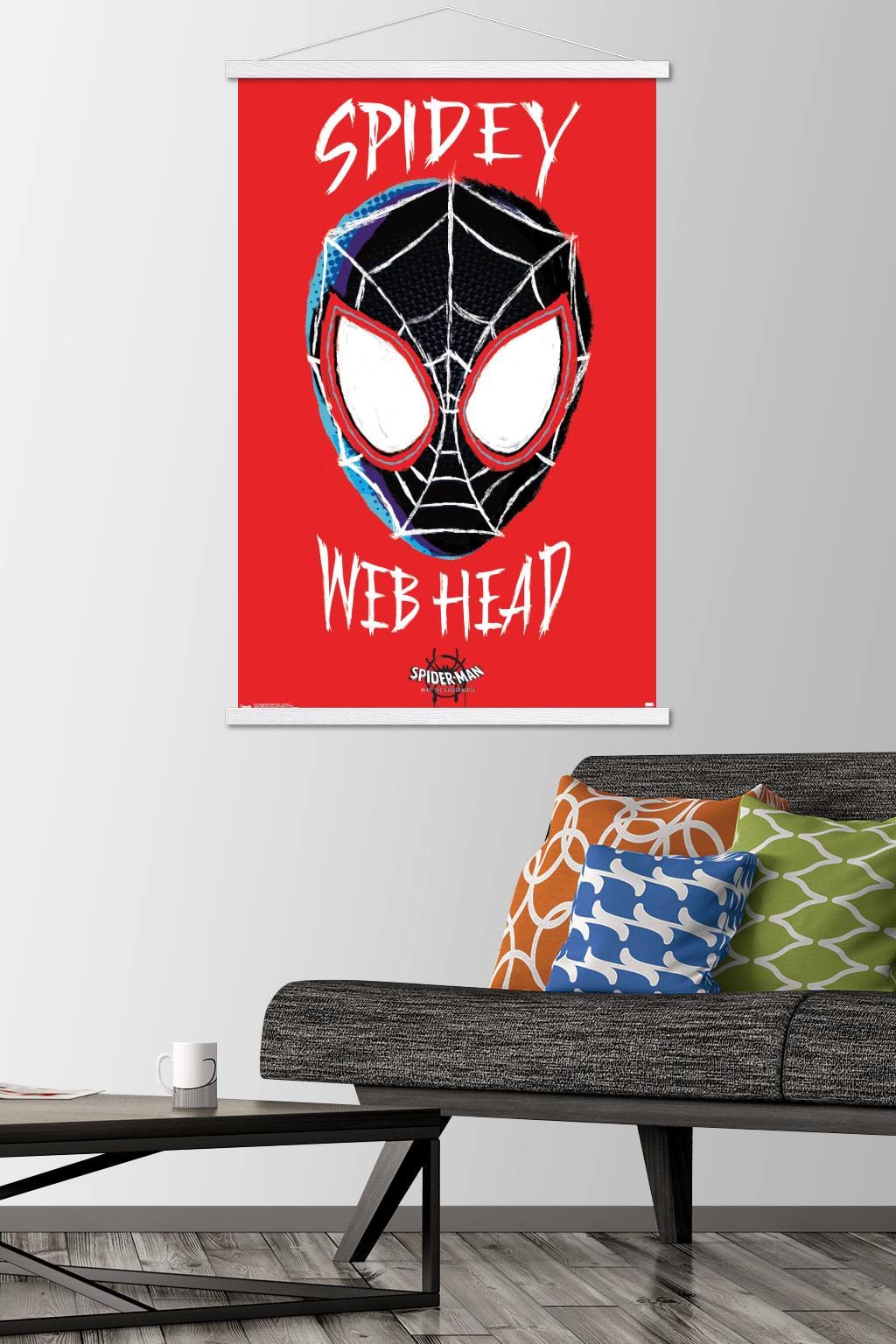 Premium Wooden Magnetic Frame Marvel Into The Spider-Verse Wall Poster - 22.375 x 34 Inches with White Hanger - Perfect for Home Decor, Office & Movie Room