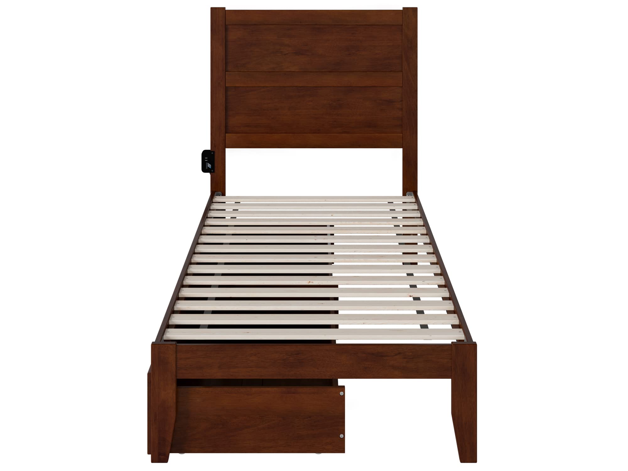 AFI NoHo Twin XL Platform Bed with Storage Drawers & USB Charging Station - Walnut Finish Space-Saving Bed Frame for Small Bedrooms, Dorms & Studio Apartments