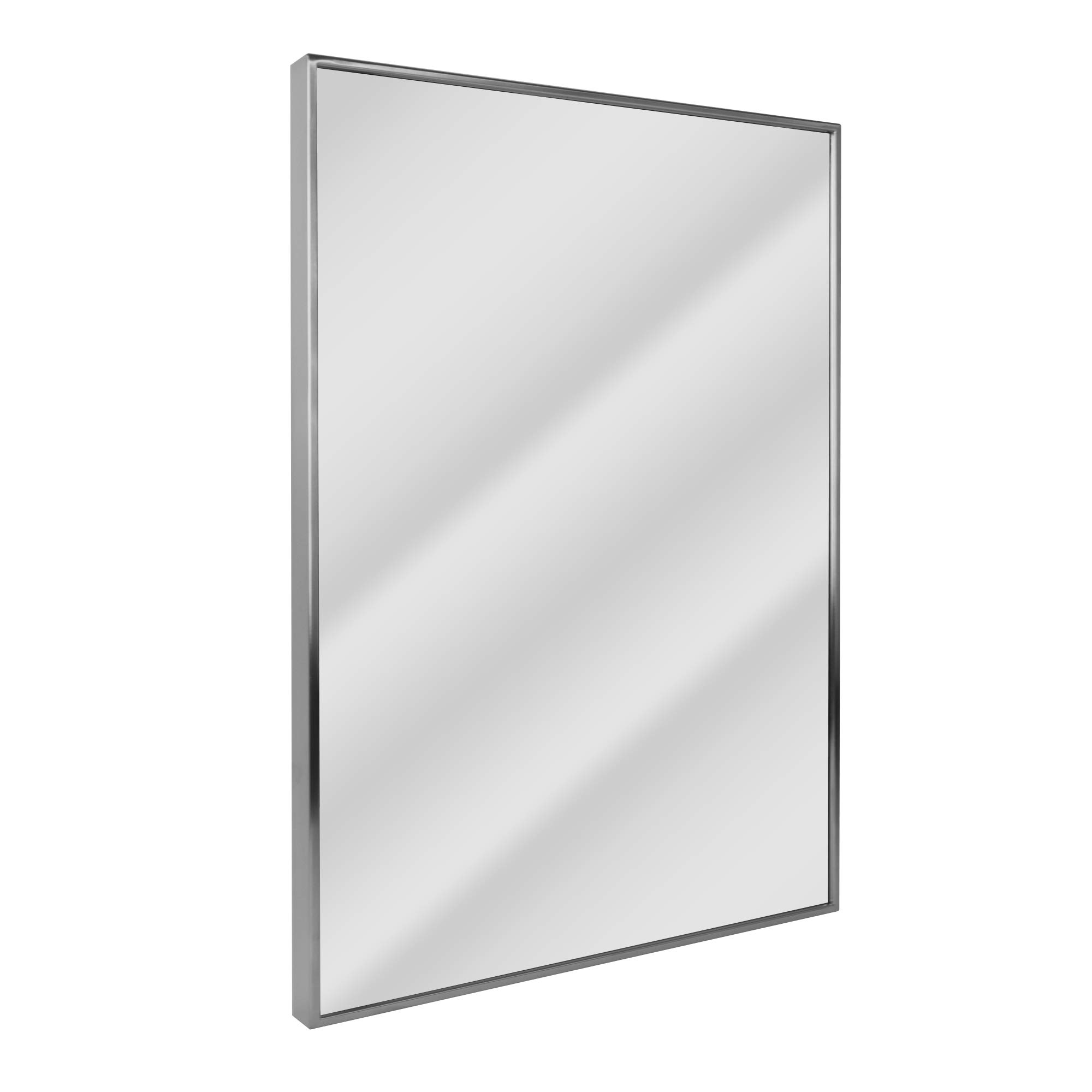 Head West Brushed Nickel Float Rectangular Framed Accent Wall Vanity Mirror - 22 x 34 Inches - Perfect for Bathroom, Bedroom, and Dressing Room Decor