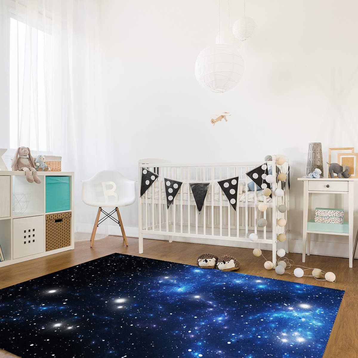 4' x 6' Constellation Area Rug - Outer Space Star Nebula Astronomy Theme Kids Nursery Carpet | Non-Slip Modern Floor Mat for Bedroom, Kitchen & Playroom Decor
