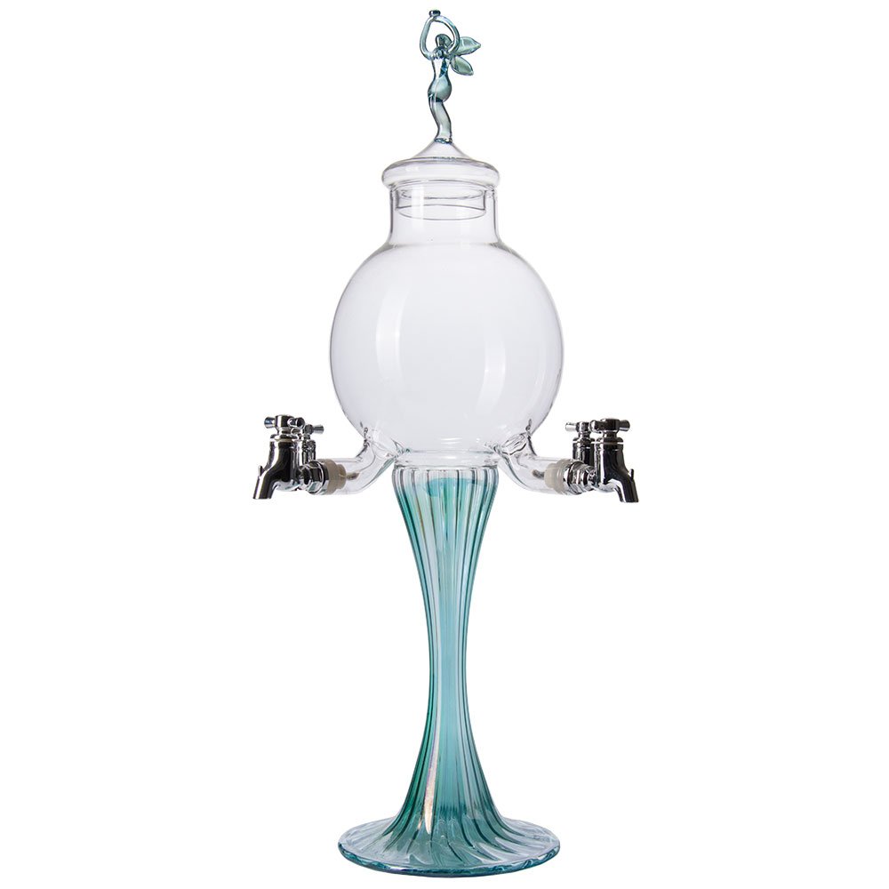 Premium Glass Absinthe Fountain with Green Fairy Lid - 4 Spout Design for Perfect Drip Dispensing | Ideal for Home Bars, Cocktail Parties & Bohemian Decor
