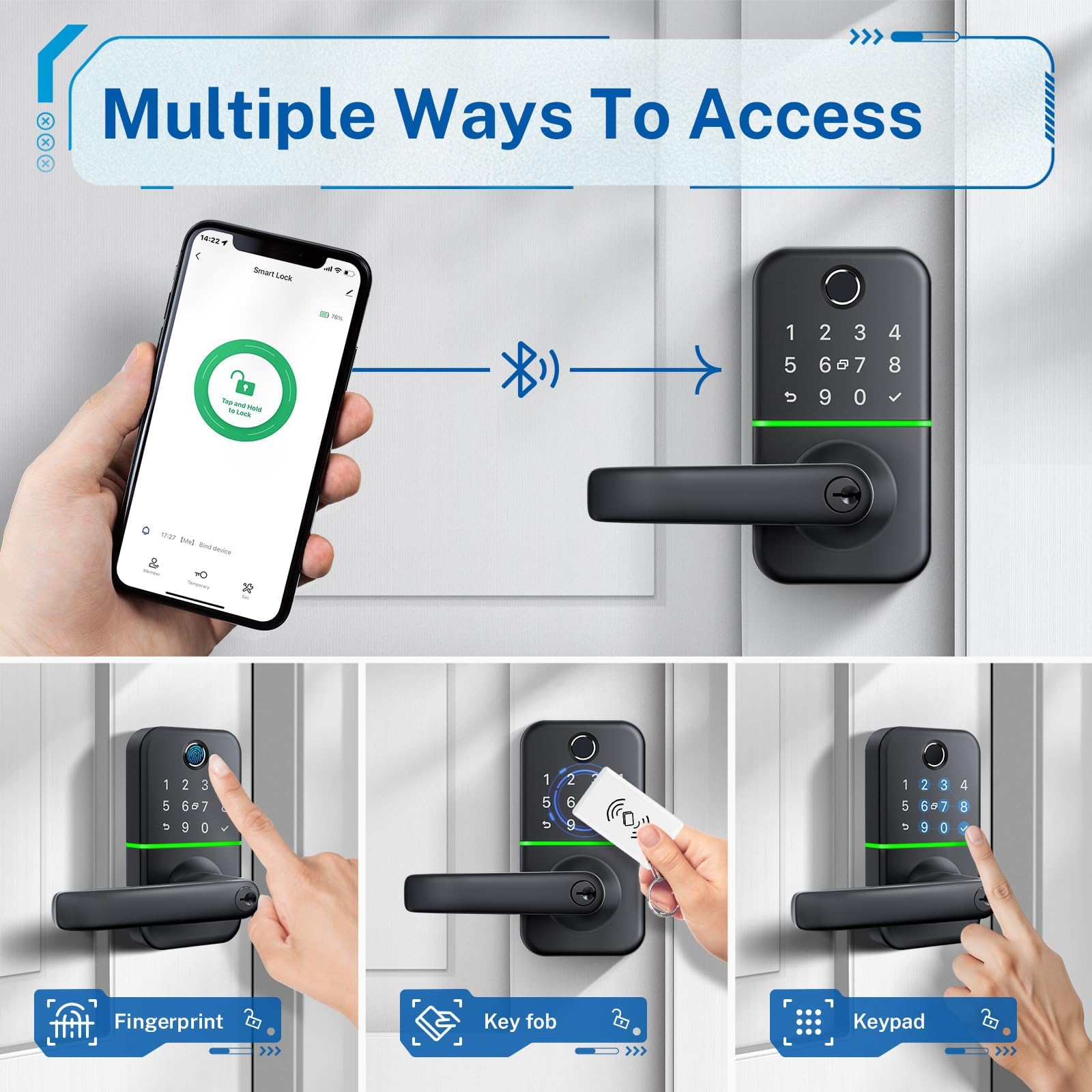 Kucacci Keyless Entry Smart Door Lock with Keypad & Fingerprint - Digital Electronic Deadbolt Alternative for Front Door - Secure Home Access for Families, Renters & Airbnb Hosts (Easy Installation, No Wiring)