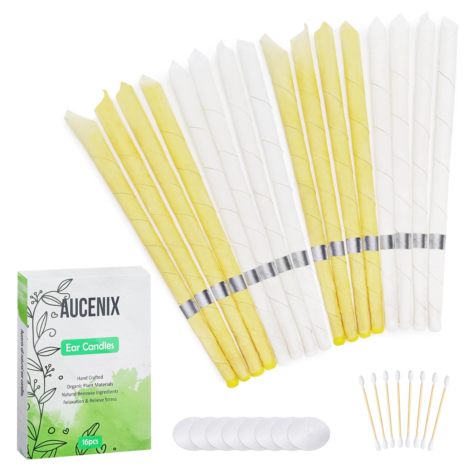 Natural Hopi Ear Candles for Ear Blocked - Beeswax Cones with 8 Disks for Relaxation & Cleansing