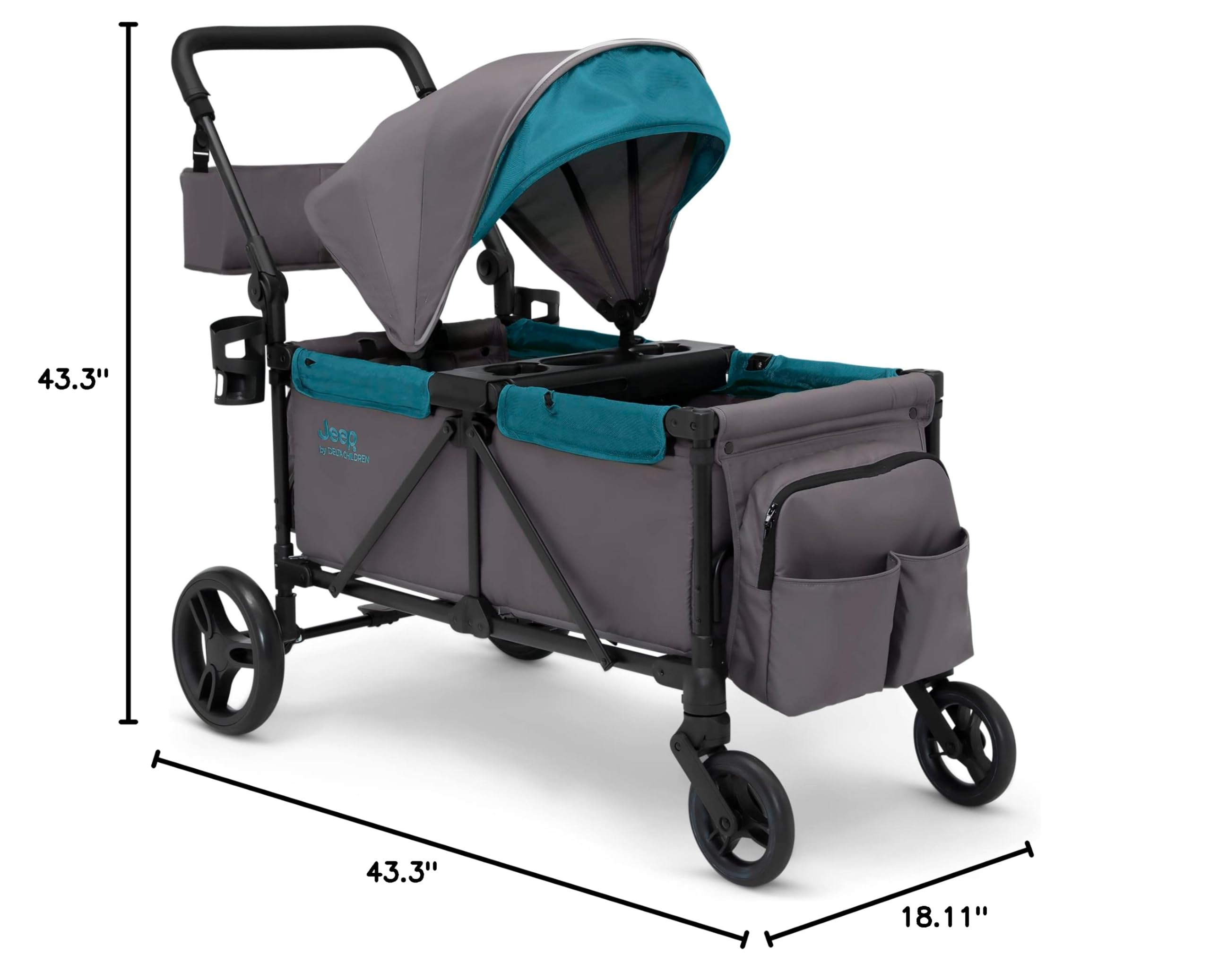 Delta Children Jeep Sport All-Terrain Stroller Wagon with Canopy, Parent Organizer & Snack Tray - Adjustable Handlebar, Cup Holders - Grey/Blue Moon - Perfect for Outdoor Adventures, Beach Trips and Family Outings