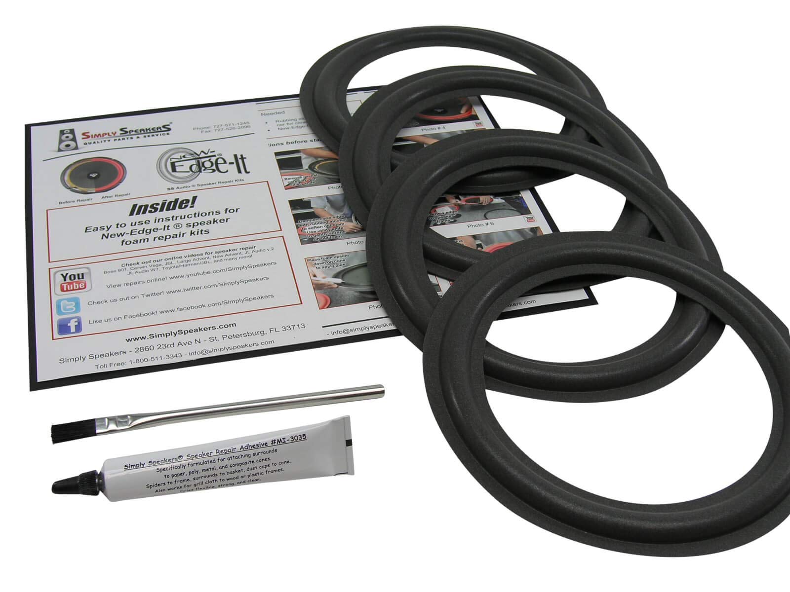 4-Pack 8-Inch Foam Speaker Repair Kit FSK-8-4 for Home Audio, Car Speakers, and DIY Projects