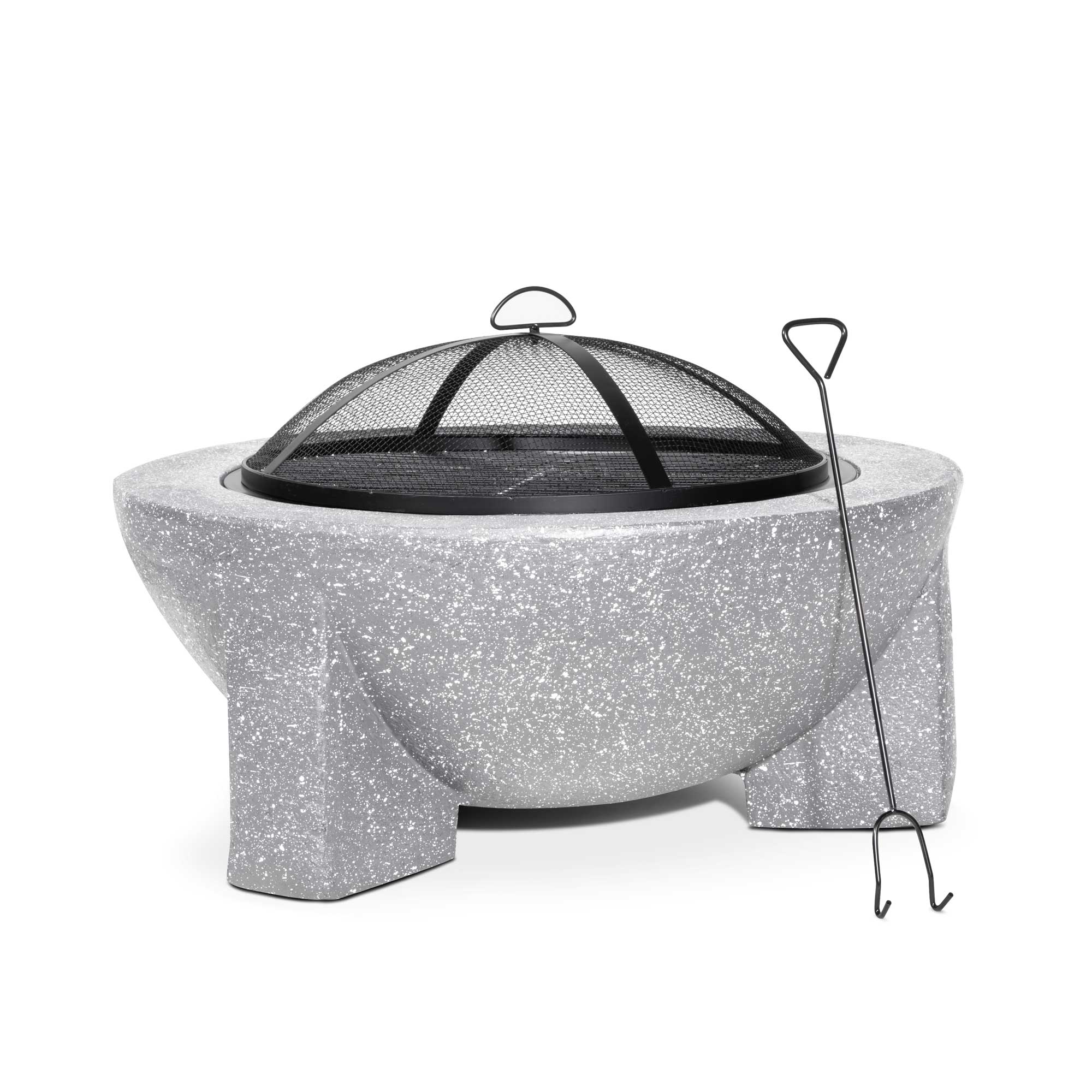 Round MgO Fire Pit with BBQ Grill, 75cm Diameter, Safety Mesh Screen, Light Grey - Perfect for Backyard Camping, Patio Gatherings & Outdoor Cooking