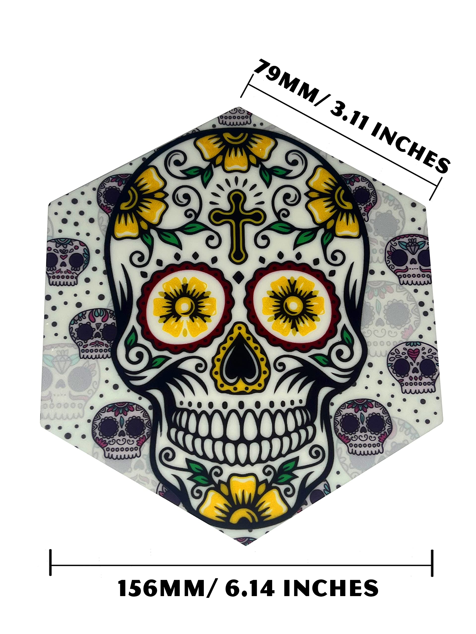 Trippy Mats - Silicone Heat Resistant Cooking Mat, Non-Stick Wax Mat with Cool Hexagon Designs (Sugar Skull Pattern) - Perfect for Baking, Candy Making, and Crafting Projects