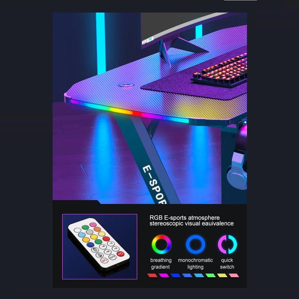 120cm Z-Shaped Gaming Desk with RGB LED Lights - Ergonomic Computer Table for Home Office & Gaming Setup - New Arrival for PC & Console Gamers
