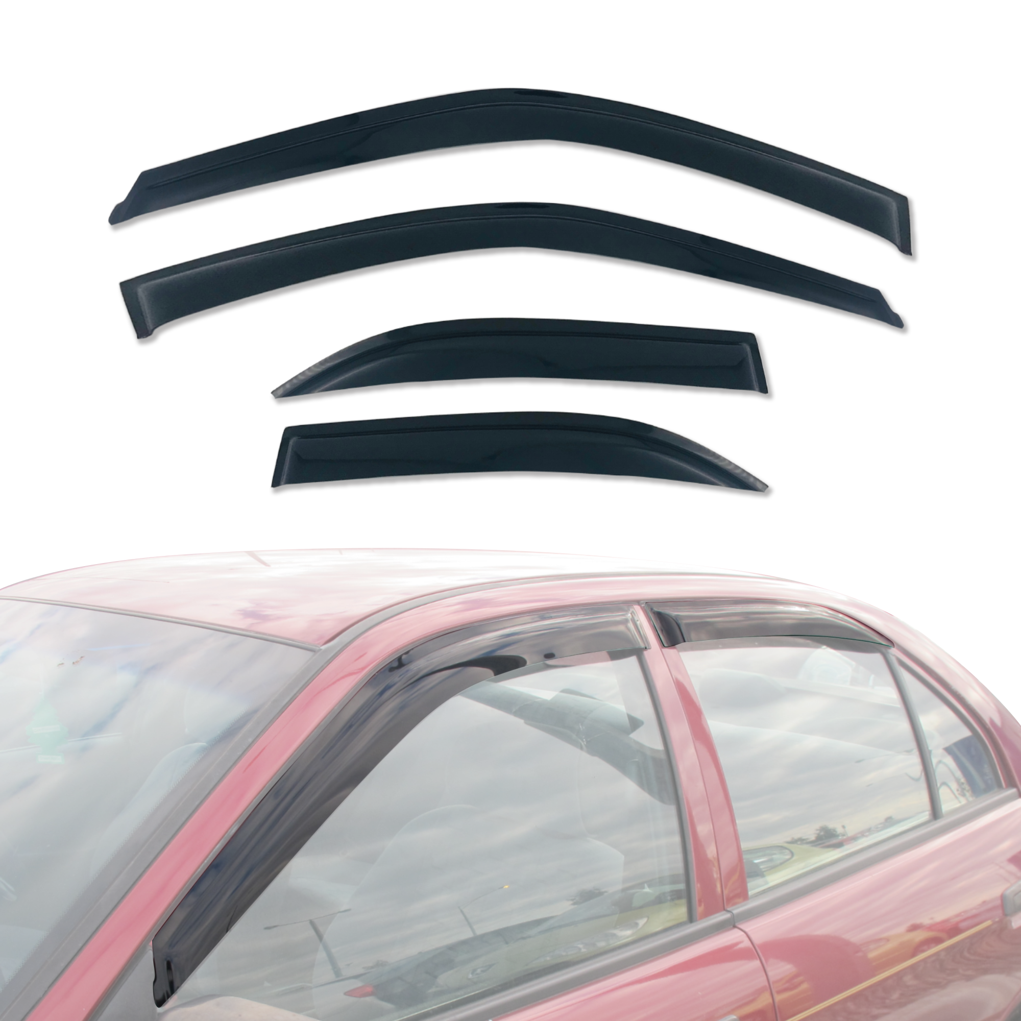 1996-2003 Mitsubishi Lancer Sedan Weather Shields - Car Window Rain Guards & Wind Deflectors for All-Weather Protection (Perfect for Rainy Days & Highway Driving)
