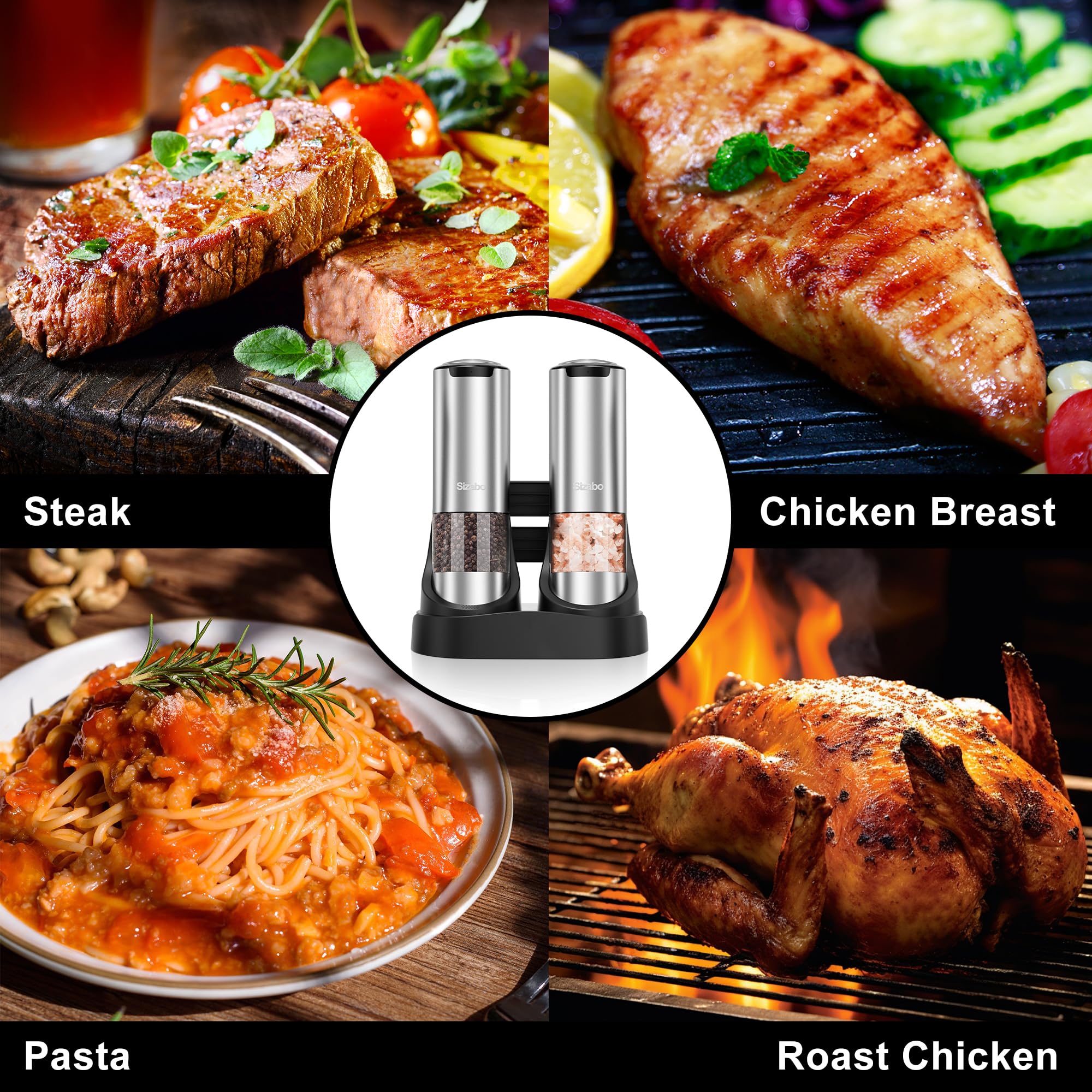 Electric Salt and Pepper Grinder Set - USB-C Rechargeable Automatic Mill with Adjustable Coarseness & LED Light - One-Hand Operation for Kitchen, Restaurant, Camping & Outdoor Cooking