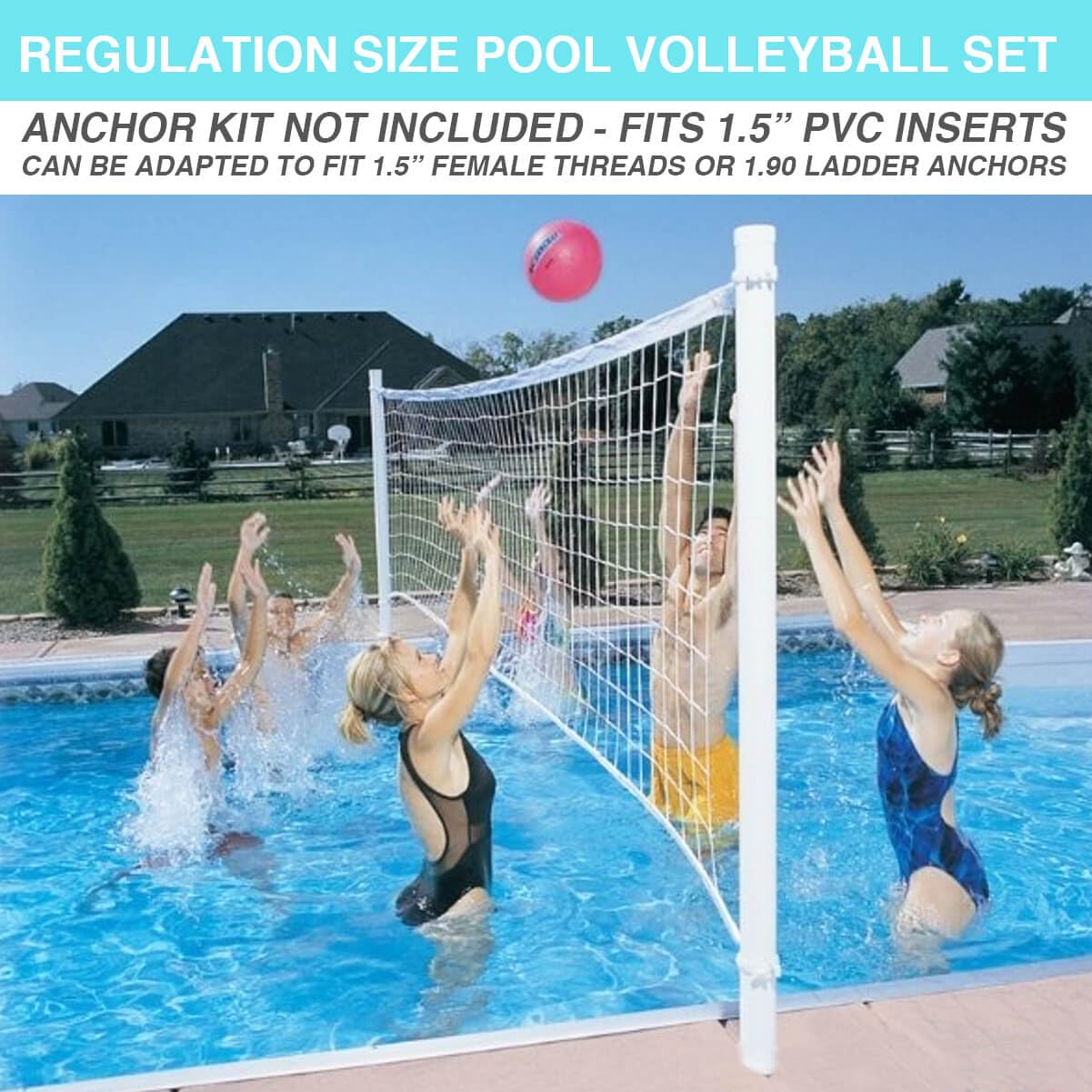 Dunn-Rite ProVolly Retrofit Pool Volleyball Kit - Premium In-Ground Pool Volleyball Set for Backyard & Resort Fun | Perfect for Summer Parties, Family Games & Water Sports