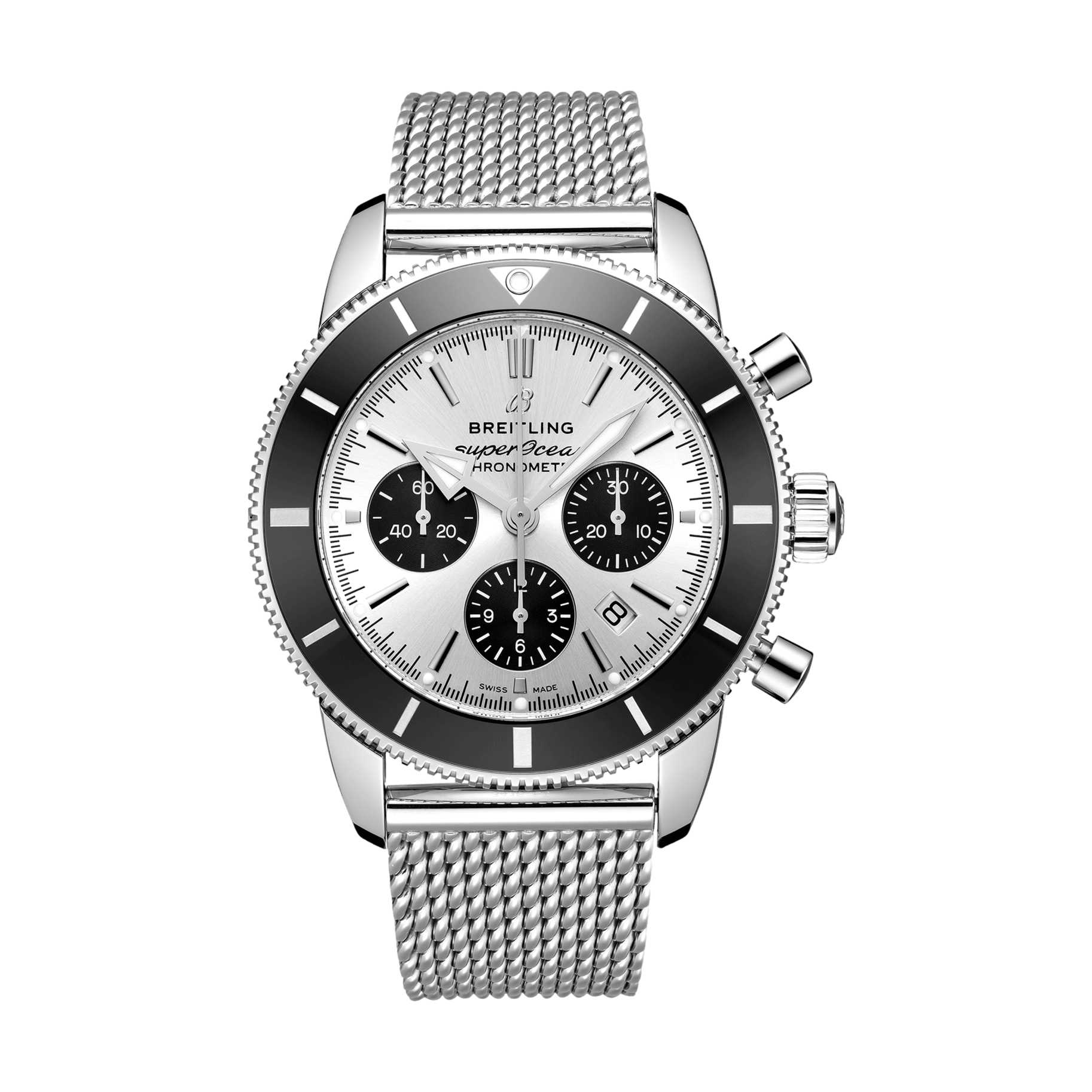 Superocean Heritage B01 Chronograph 44mm Silver Watch with Stainless Steel Bracelet - Luxury Diving & Everyday Wear Timepiece