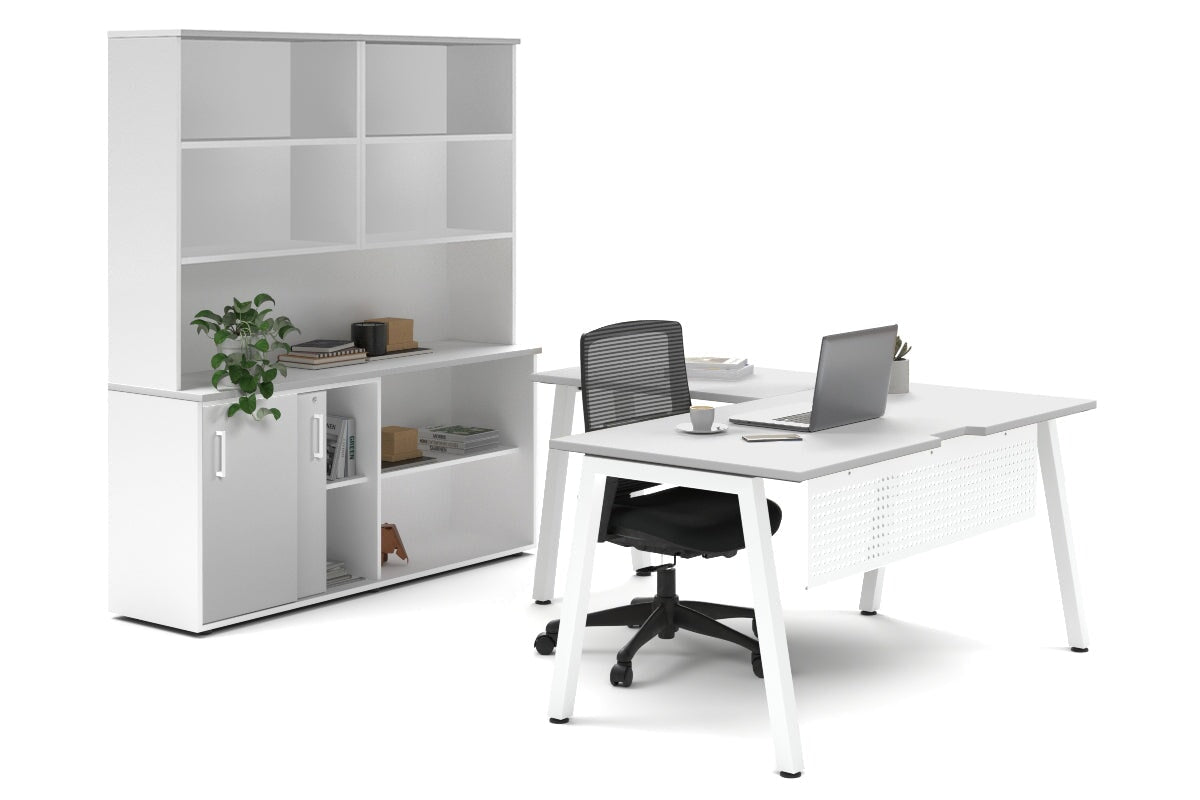 L-Shaped Executive Desk with Quadro A Legs in White - 1600L x 1800W with Cable Management Scallop - Perfect for Home Office, Corporate Workspace & Modern Workstations