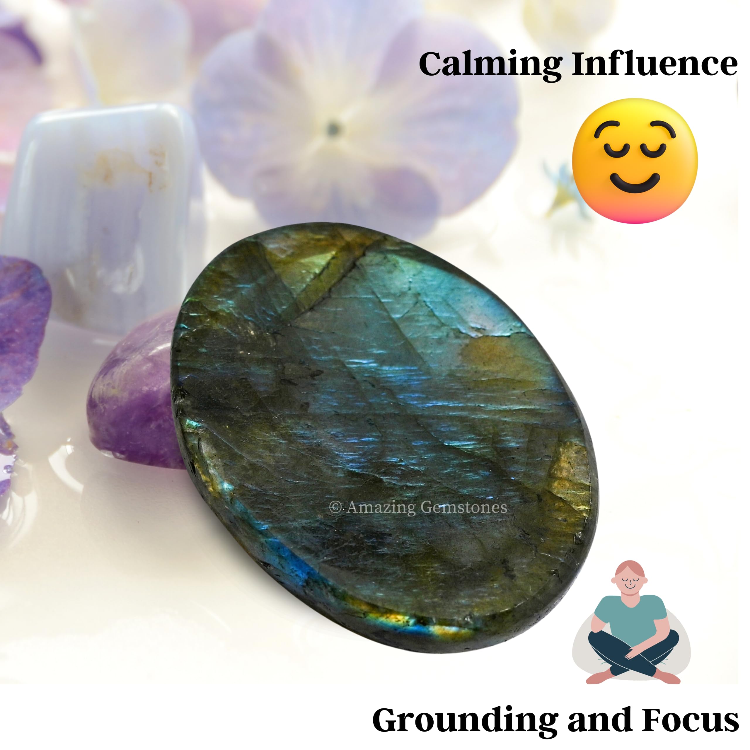 Labradorite Worry Stone - Natural Healing Crystal for Stress Relief & Anxiety - Meditation Palm Stone for Relaxation & Mindfulness - Unique Gift for Women & Men - Perfect for Office Desk, Yoga Practice & Travel Companion