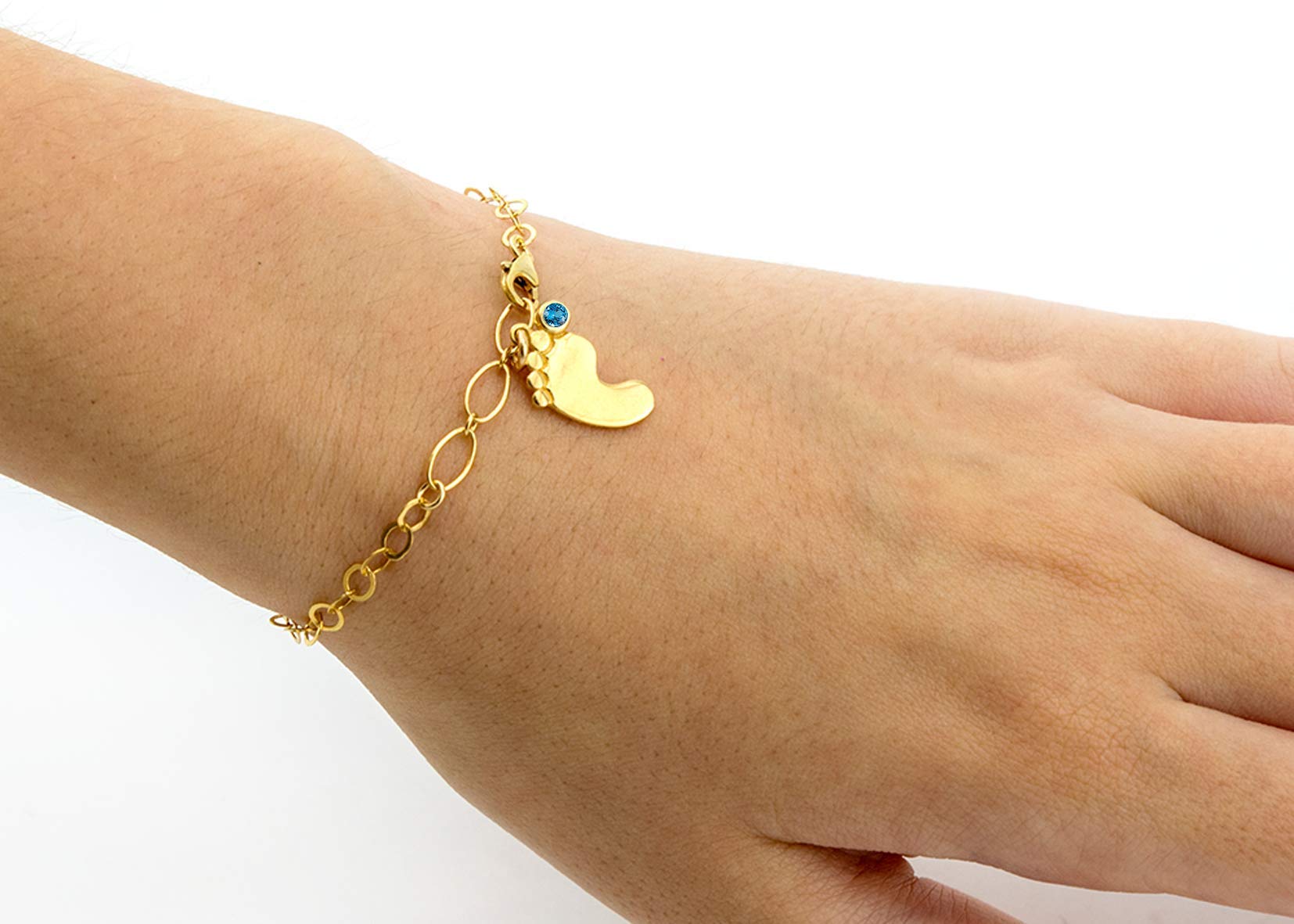 Baby Shower Bracelet with Baby Feet Charm & Black CZ Birthstone - Newborn Mommy Gift for Boys | Birth Present, Holiday Gift for Moms | Perfect for Baby Showers, Christenings & Special Occasions