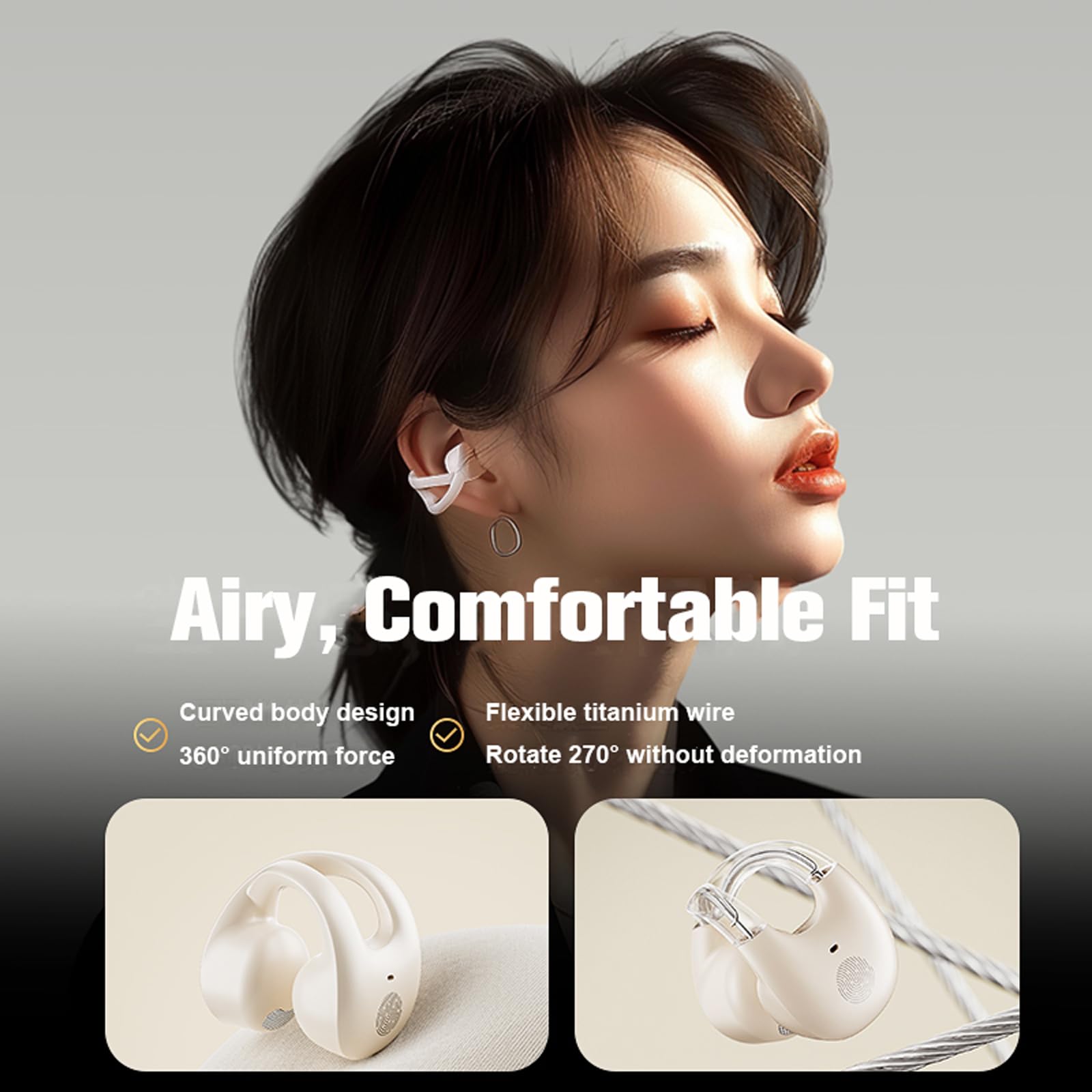 Wireless Open Ear Clip-On Earbuds - Bluetooth Bone Conduction Headphones for Small Ears | Comfortable Earclip Design for Running, Cycling & Workouts