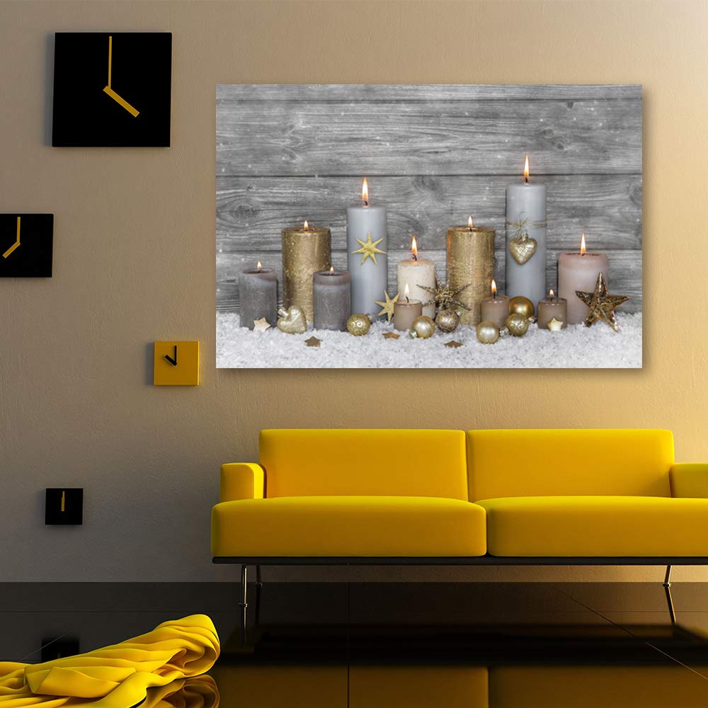 IDEA4WALL Christmas Candles Canvas Wall Art - 32x48 Inch Framed Holiday Painting for Home Decor, Living Room & Bedroom