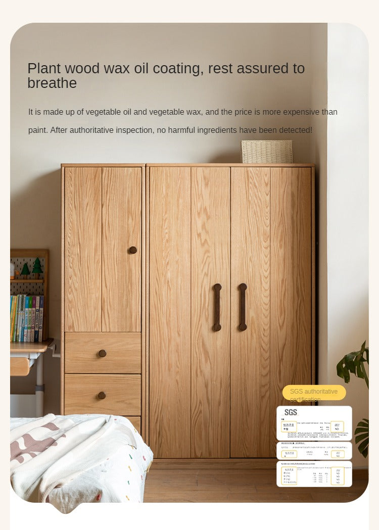 Solid Oak Wood Kids Wardrobe - Durable & Stylish Children's Closet Organizer for Bedroom, Nursery, or Playroom Storage