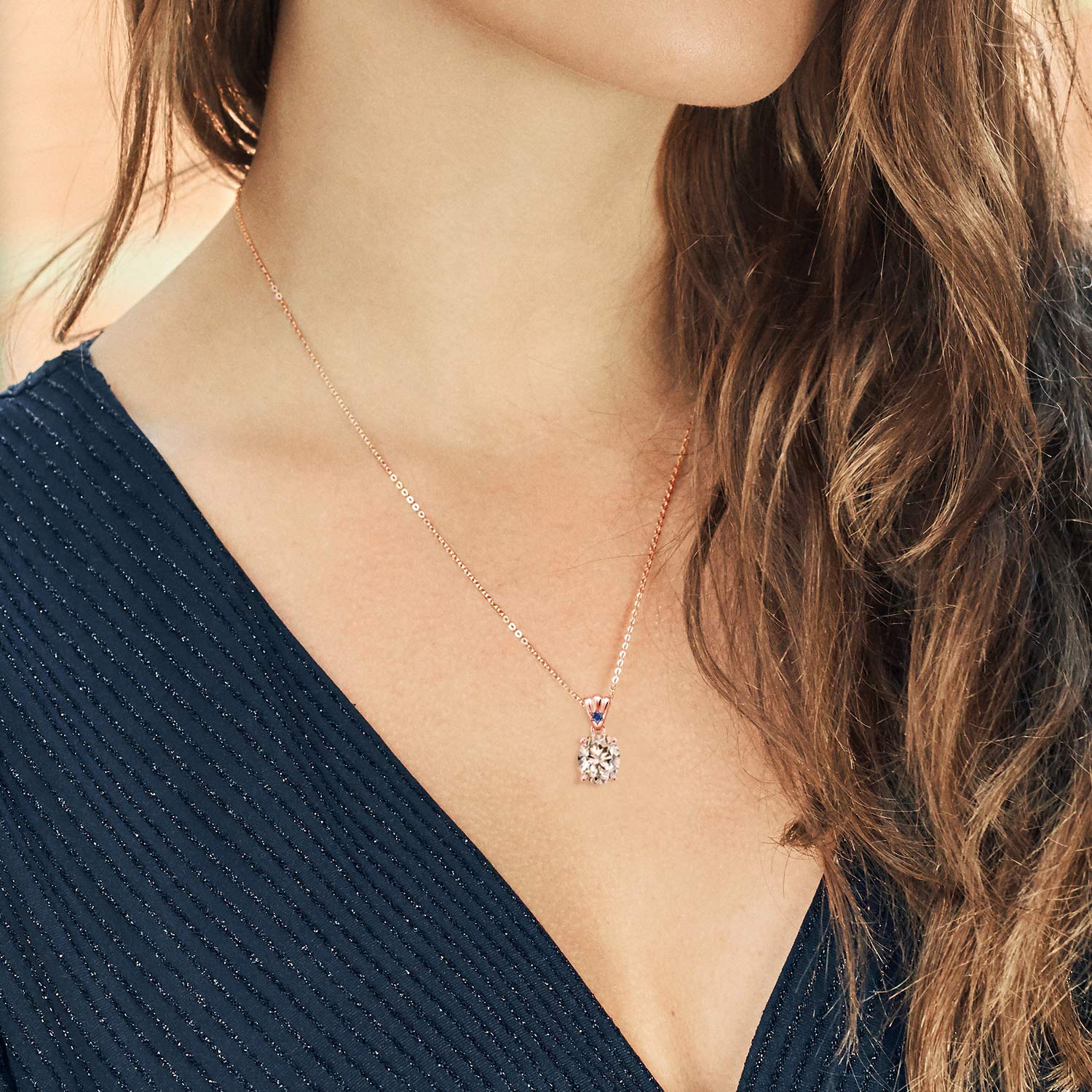3.25 Ct Peach Morganite & Blue Sapphire Pendant - 18K Rose Gold Plated Sterling Silver Jewelry for Women - Perfect for Weddings, Anniversaries & Special Occasions