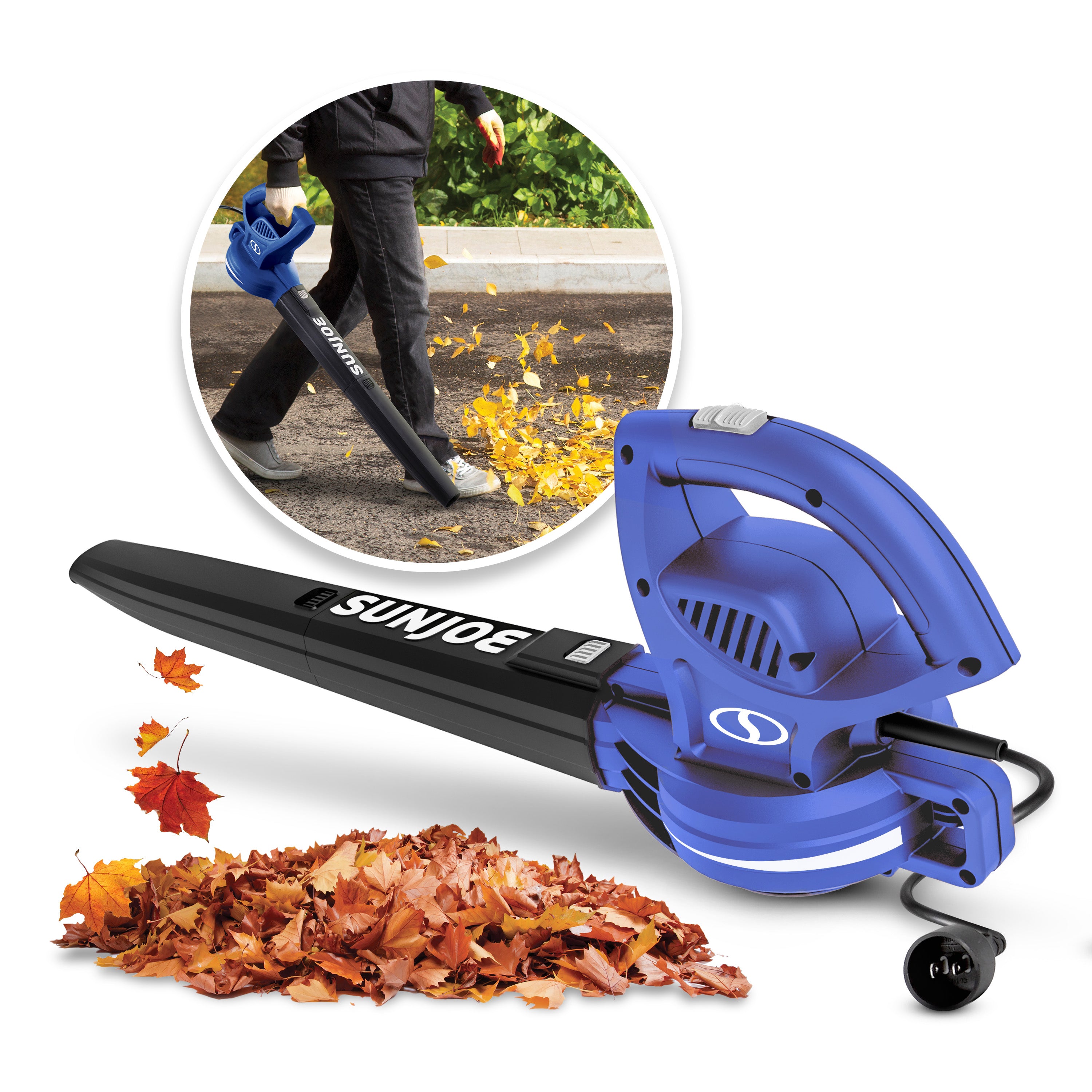 Sun Joe SBJ597E SJB All Purpose Electric Blower - 155 MPH High Speed, 6 Amp Powerful Motor (Blue) | Ideal for Yard Cleaning, Leaf Blowing, and Outdoor Debris Removal