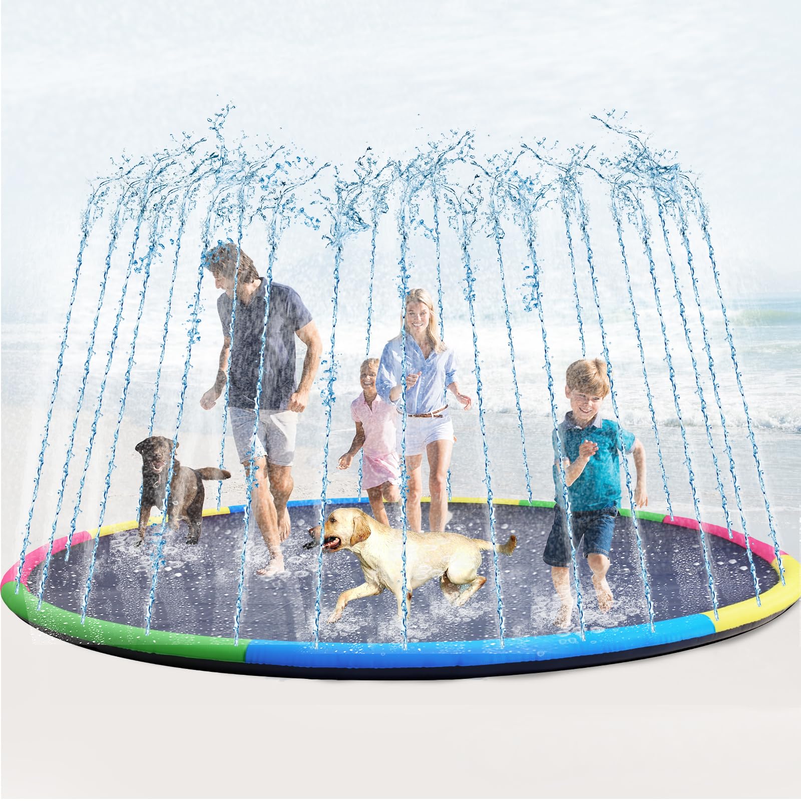 Lewtemi 10ft Extra Large Non-Slip Splash Pad - 120 Inch Giant Thickened Sprinkler Pool for Adults, Kids & Pets | Summer Outdoor Water Toy, Backyard Fountain Play Mat for Family Fun (Lovely Style) | Perfect for Birthday Parties, BBQ Gatherings & Pet Playtime