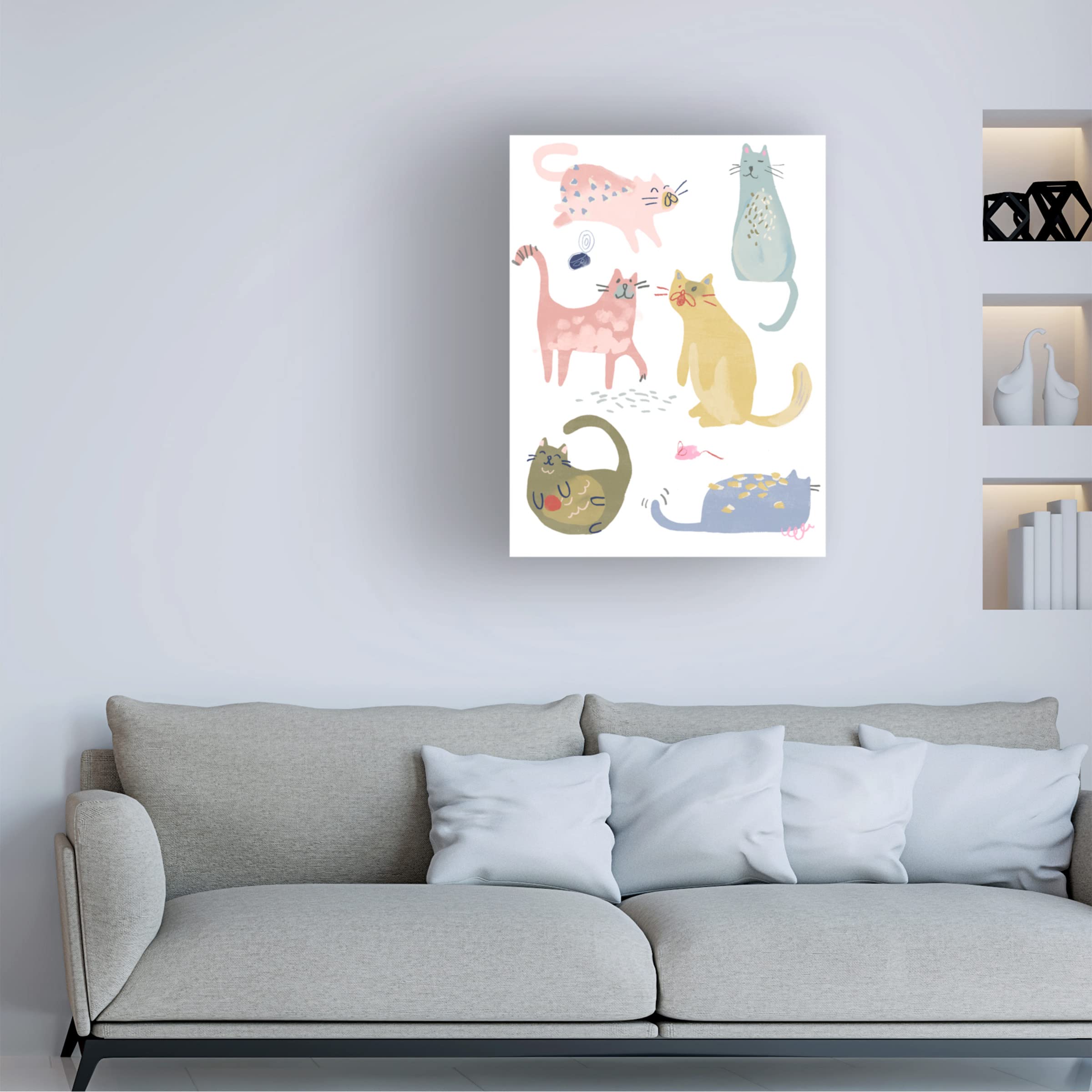 Trademark Fine Art 'Cat Squad IV' Canvas Art by June Erica Vess - Handmade Cat Painting for Living Room & Bedroom Wall Decor