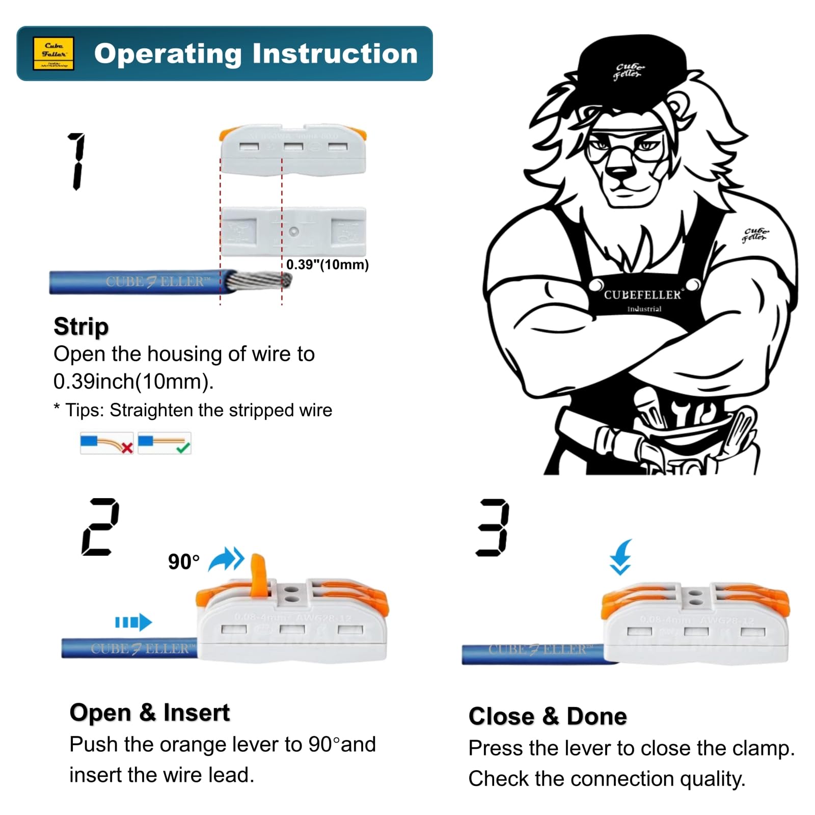 CUBEFELLER® 14pcs Lever Wire Connectors - Quick Connect Splicing for 24-12 AWG Solid & Stranded Wires | Compact Electrical Connectors for Home Wiring, DIY Projects & Electrical Repairs
