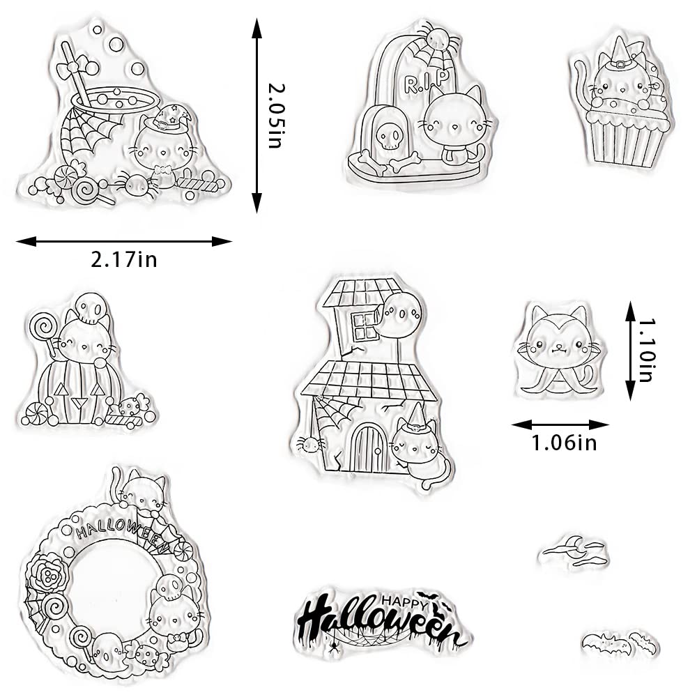 Halloween Cat Clear Stamps and Cutting Dies Set - Cute Feline Stamps & Dies for DIY Holiday Cards, Scrapbooking, Paper Crafts - Perfect for Halloween Greeting Cards, Album Decorations and Handmade Gifts