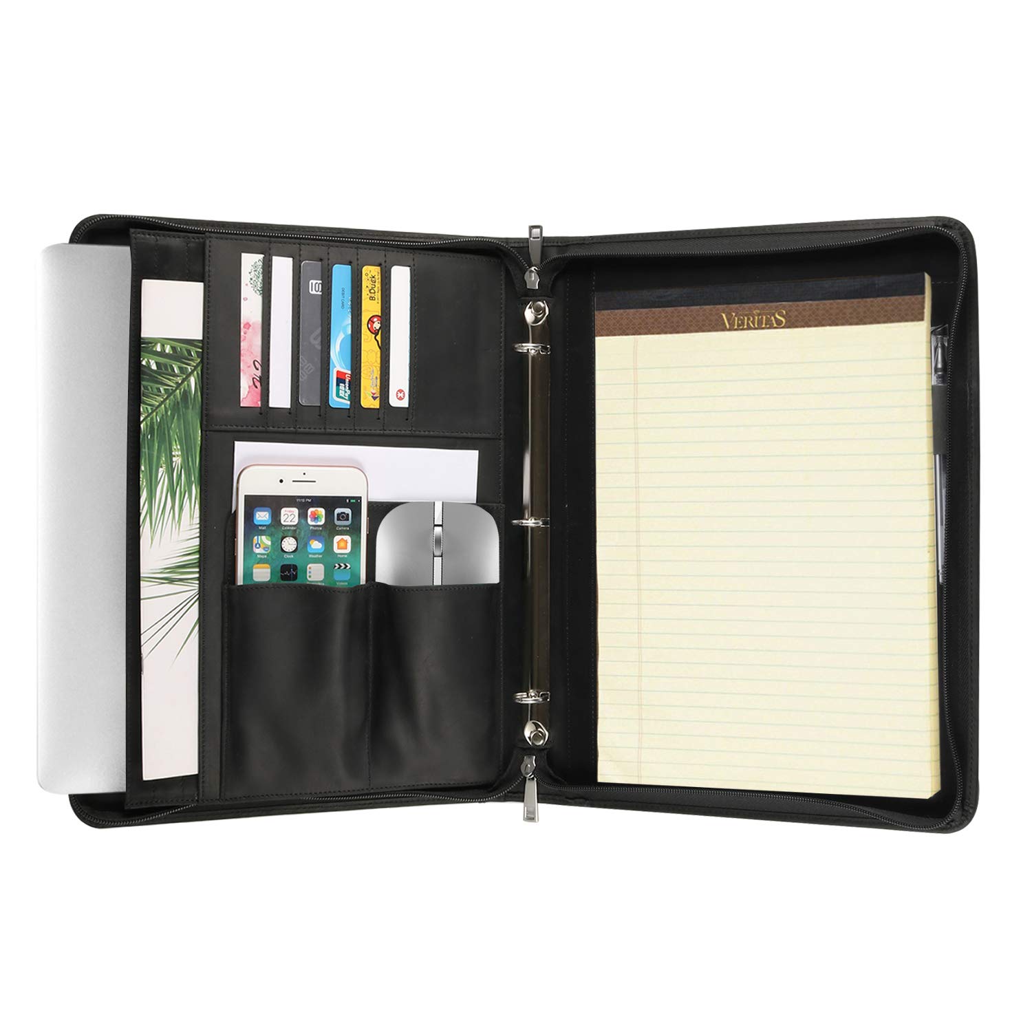 Handmade Crazy-Horse Leather 3-Ring Binder Portfolio - Vintage Zippered Business Organizer with Tablet Pocket - Professional Padfolio Folder for Men & Women - Perfect for Office, Meetings & Corporate Gifts
