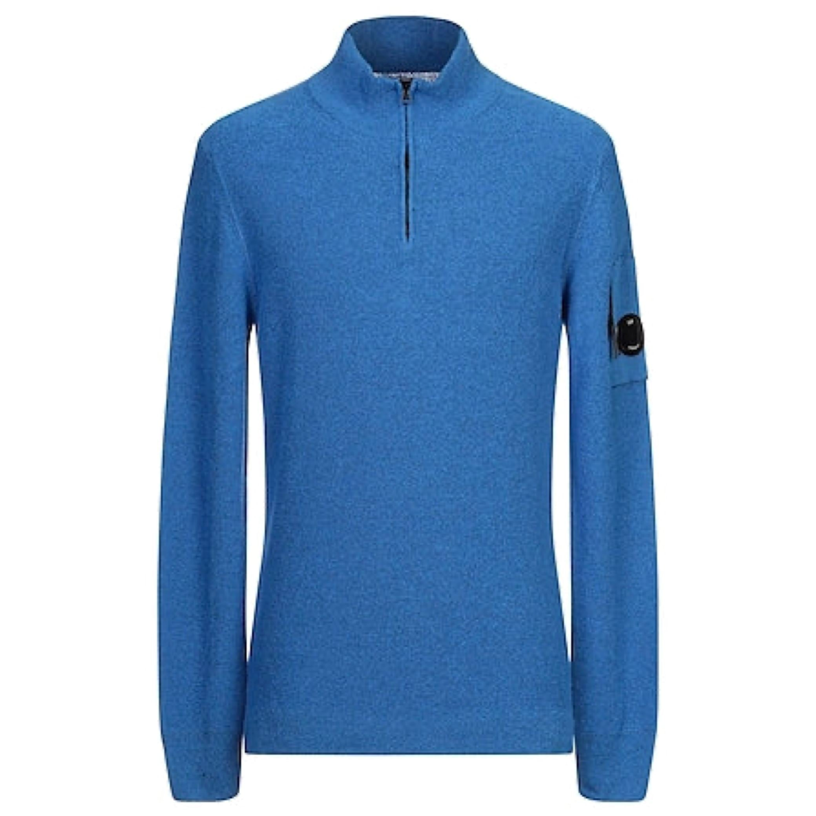 CP Company Blue Quarter Zip Sweatshirt for Men | Lightweight Fleece Pullover with Hood | Perfect for Casual Wear, Gym & Outdoor Activities