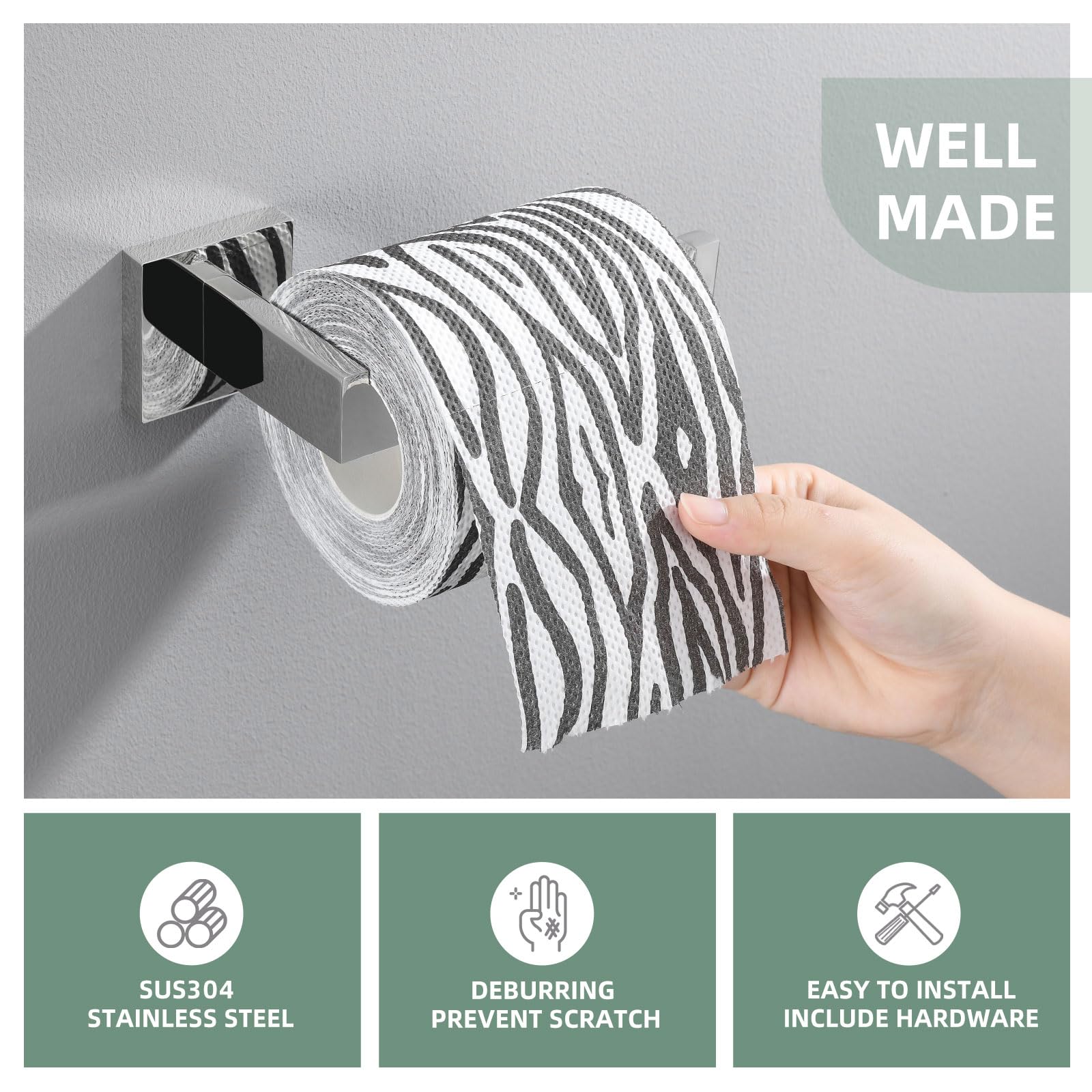 Stainless Steel Toilet Paper Holder - Angle Design SUS304 Bathroom Tissue Roll Hanger, Wall Mounted Chrome Toilet Paper Dispenser for Modern Bathroom & Powder Room Decor